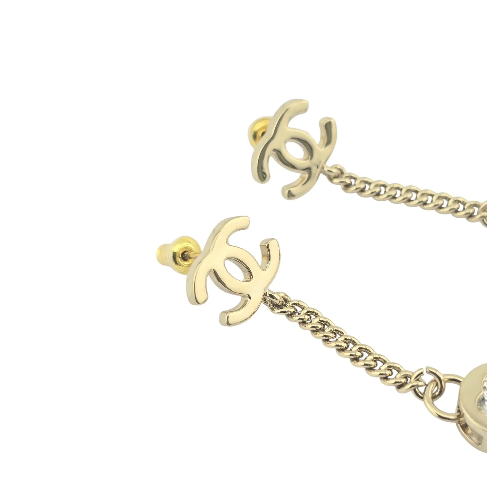 Chanel CC Crystal Gold Heart Drop Earrings 24B CHANEL