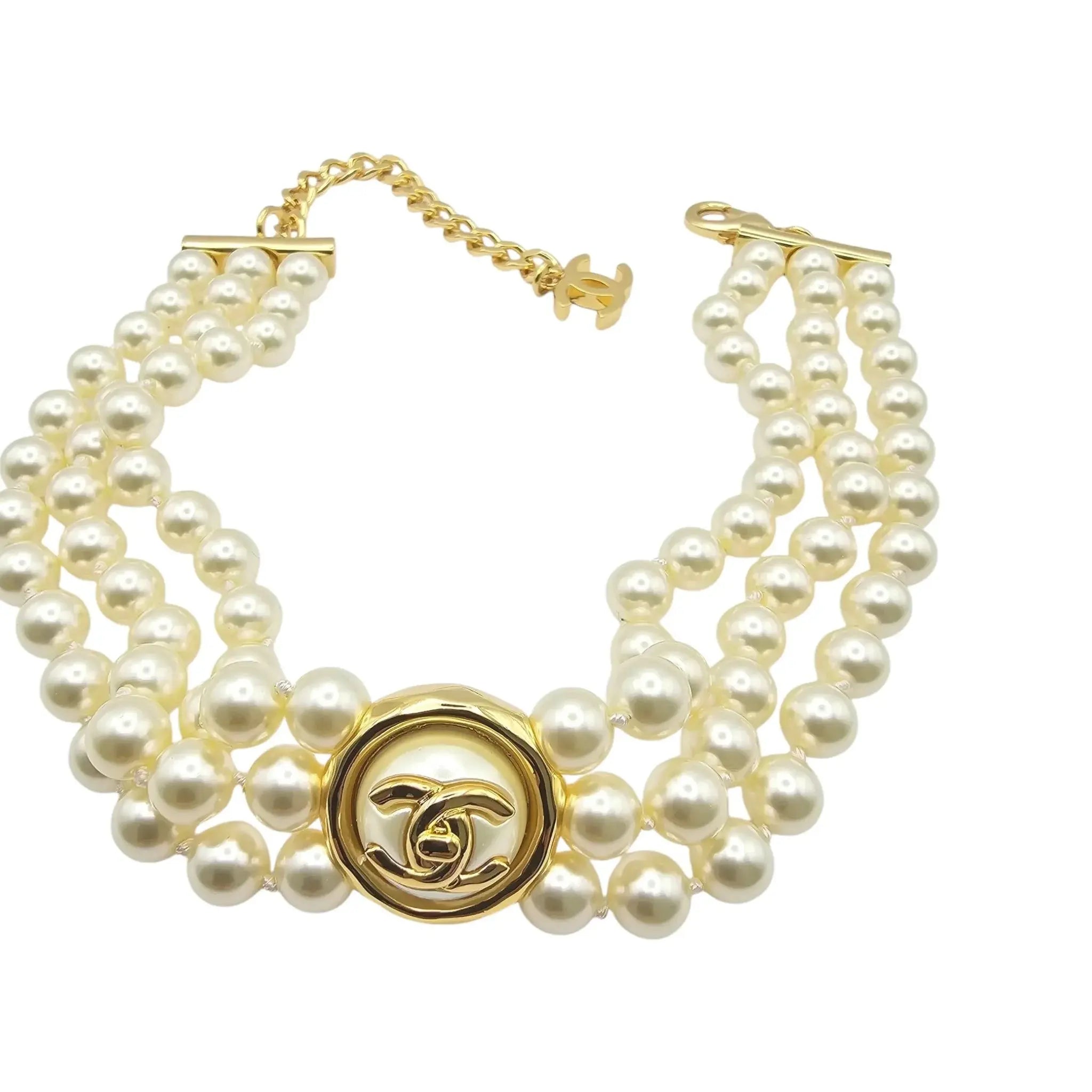 Chanel CC Faux Pearl Gold Choker Necklace 2024 CHANEL
