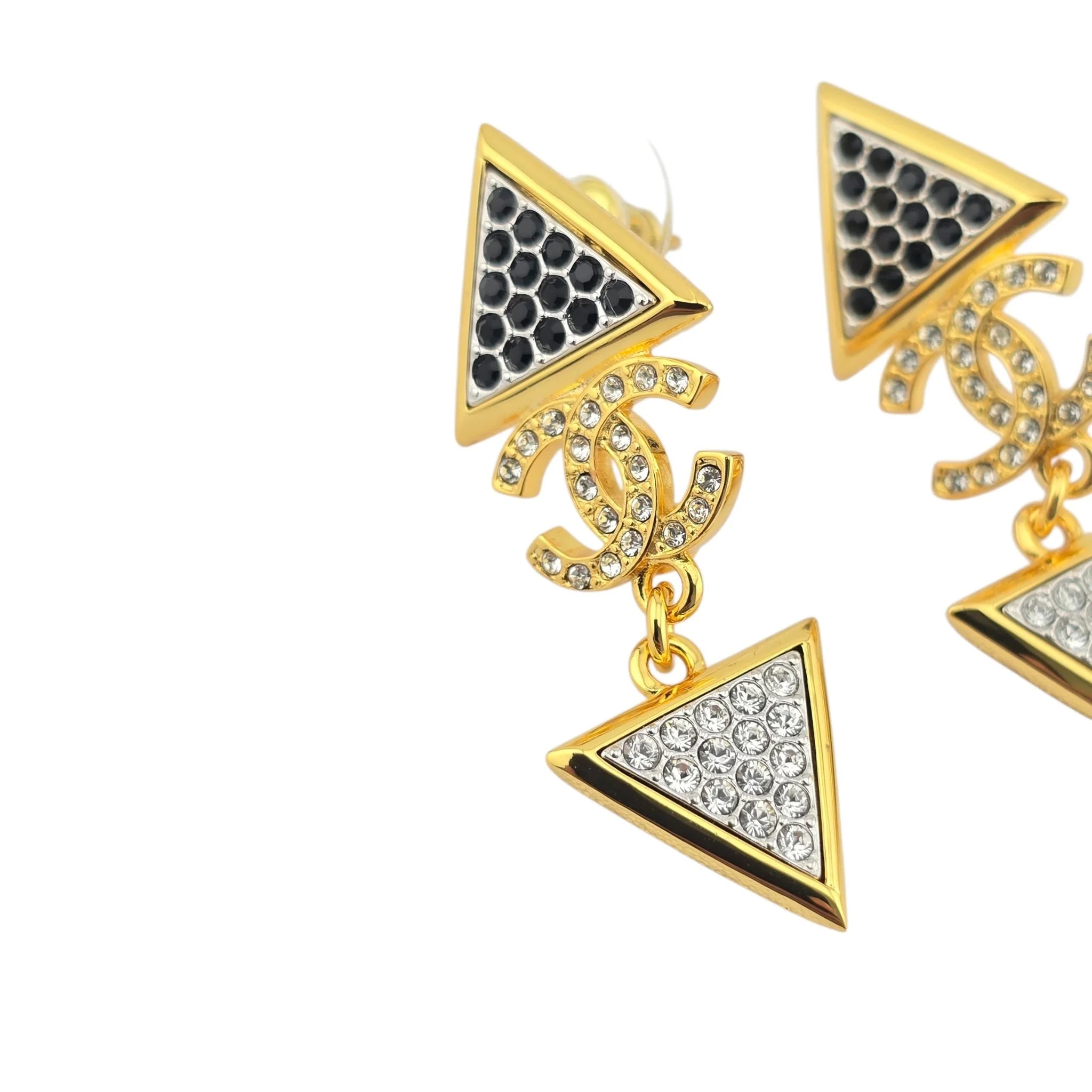 Chanel CC Strass Black Gold Drop Earrings 2024 CHANEL