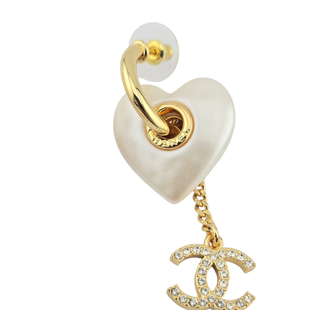 Chanel CC White Resin Heart Chain Earrings CHANEL