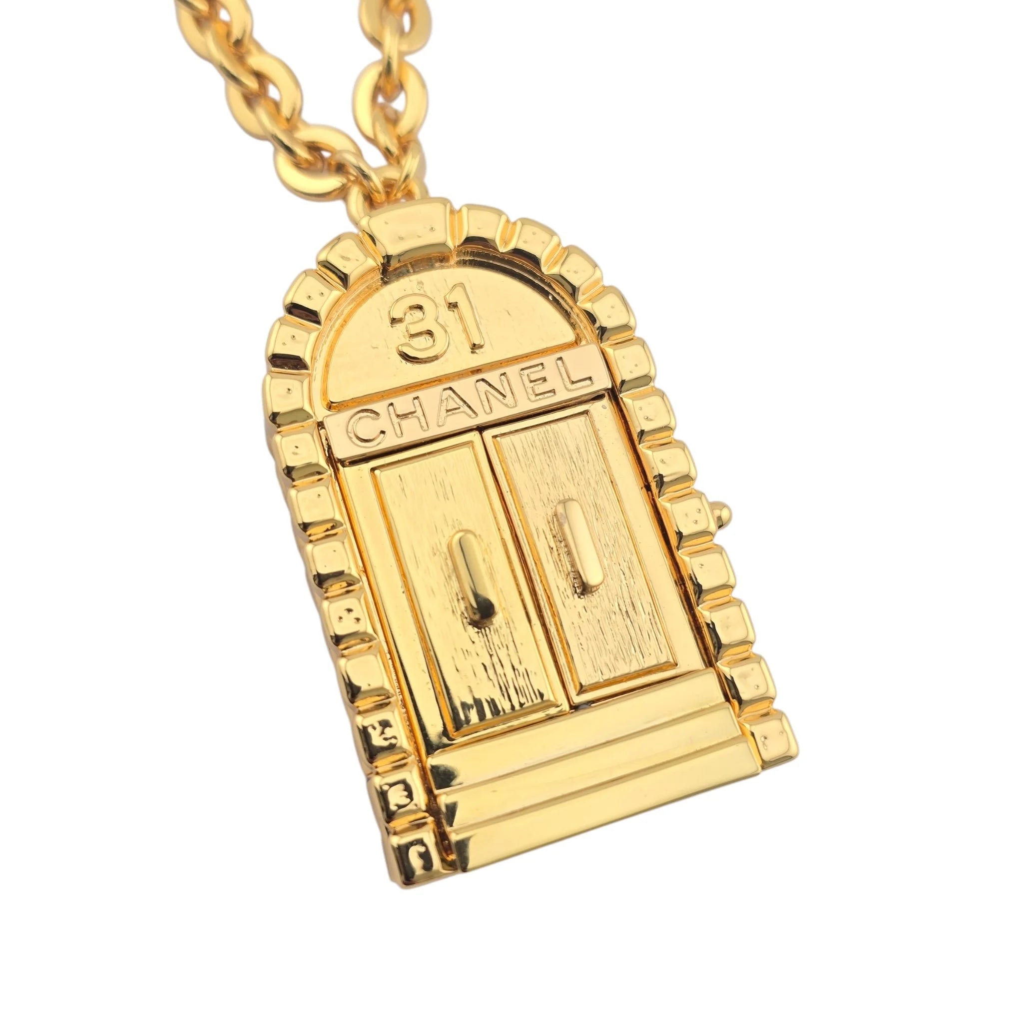 Chanel CC Metal 31 Rue Cambon Door Long Necklace Gold B22 CHANEL