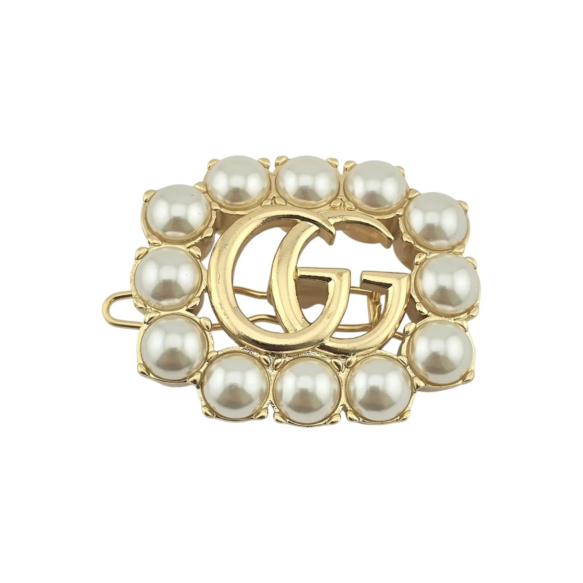 GUCCI Pearl Double G Hair Clip Aged Gold GUCCI