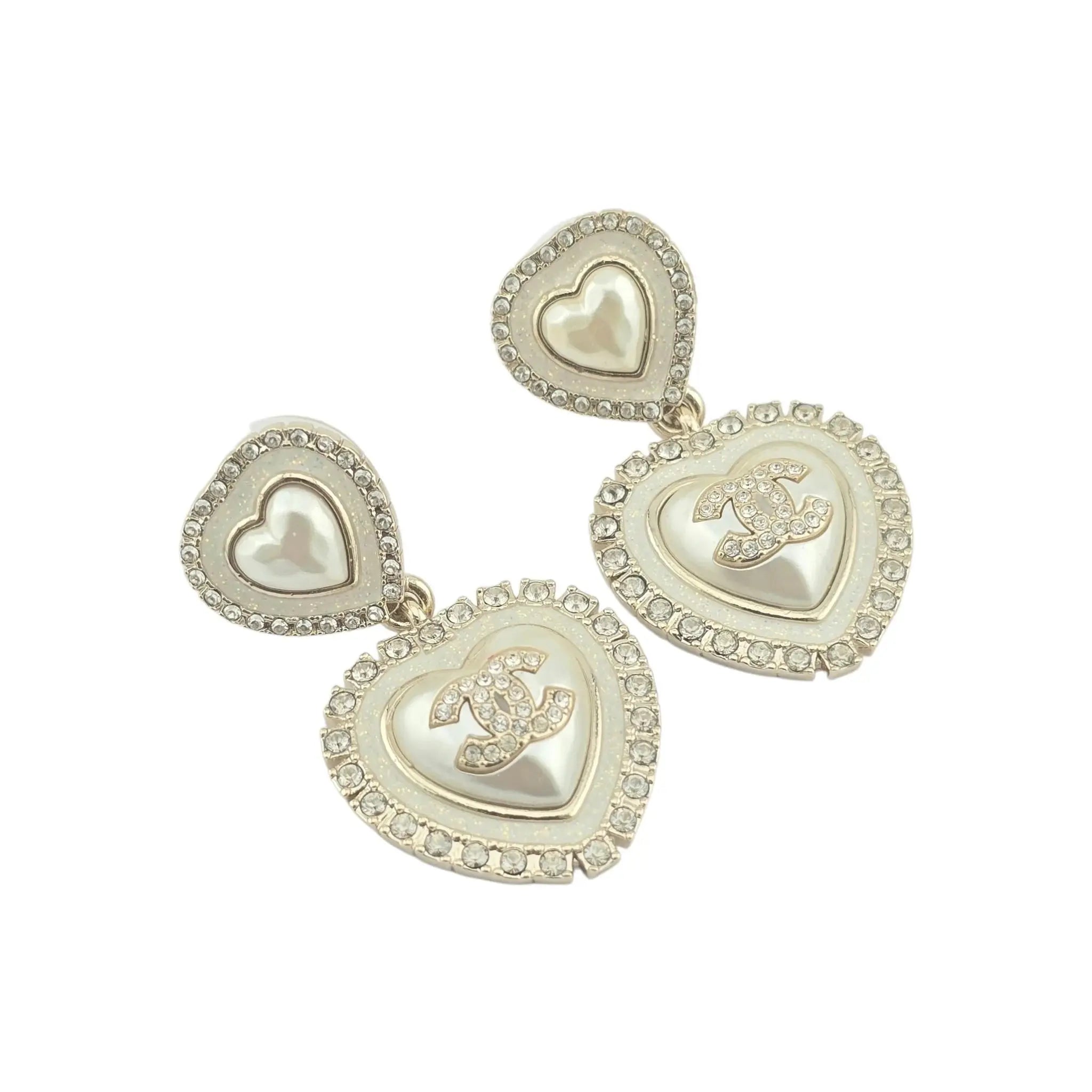 Chanel CC Faux Pearl Heart Drop Earrings 2024 CHANEL