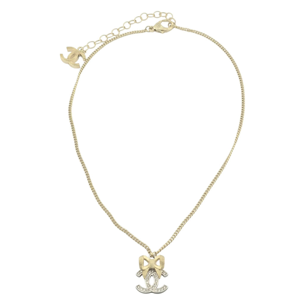 Chanel CC Bow Pendant Gold Silver Necklace 2024 CHANEL