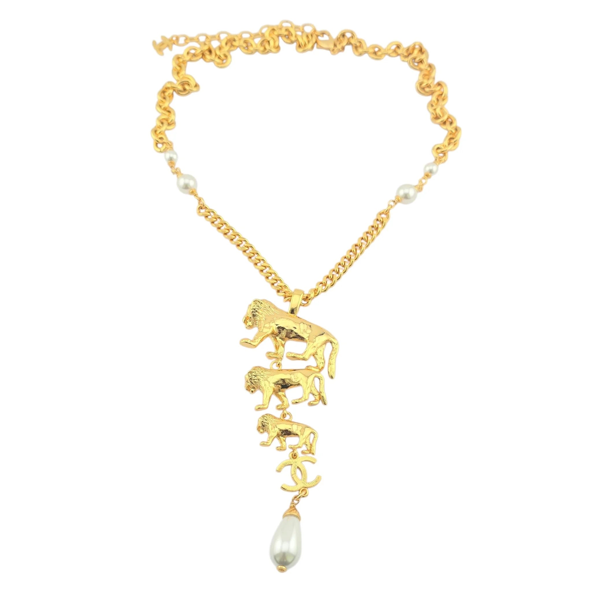 Chanel CC 3 Lion Pendant Gold Necklace 2022 CHANEL