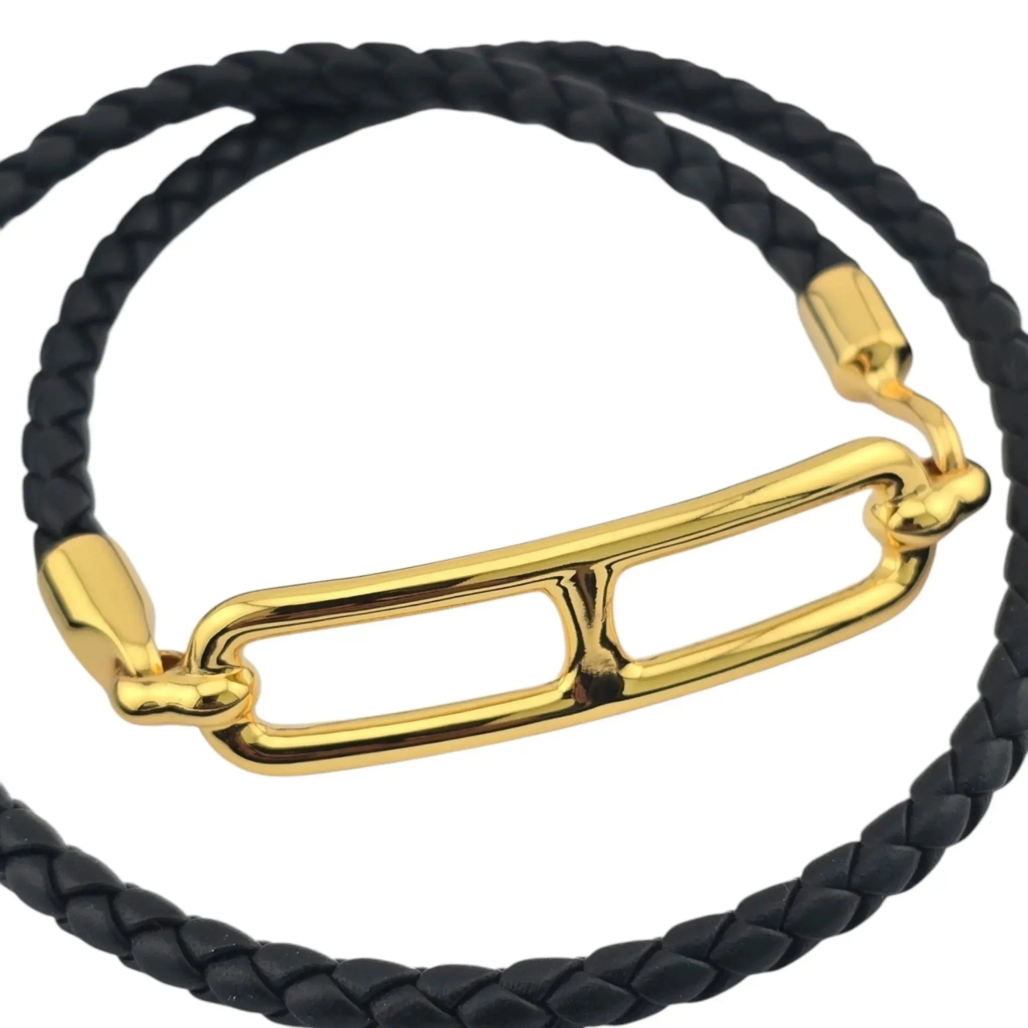 Hermès Roulis Double Tour Black (Noir) Gold - T2 BIJOUX HEAVEN