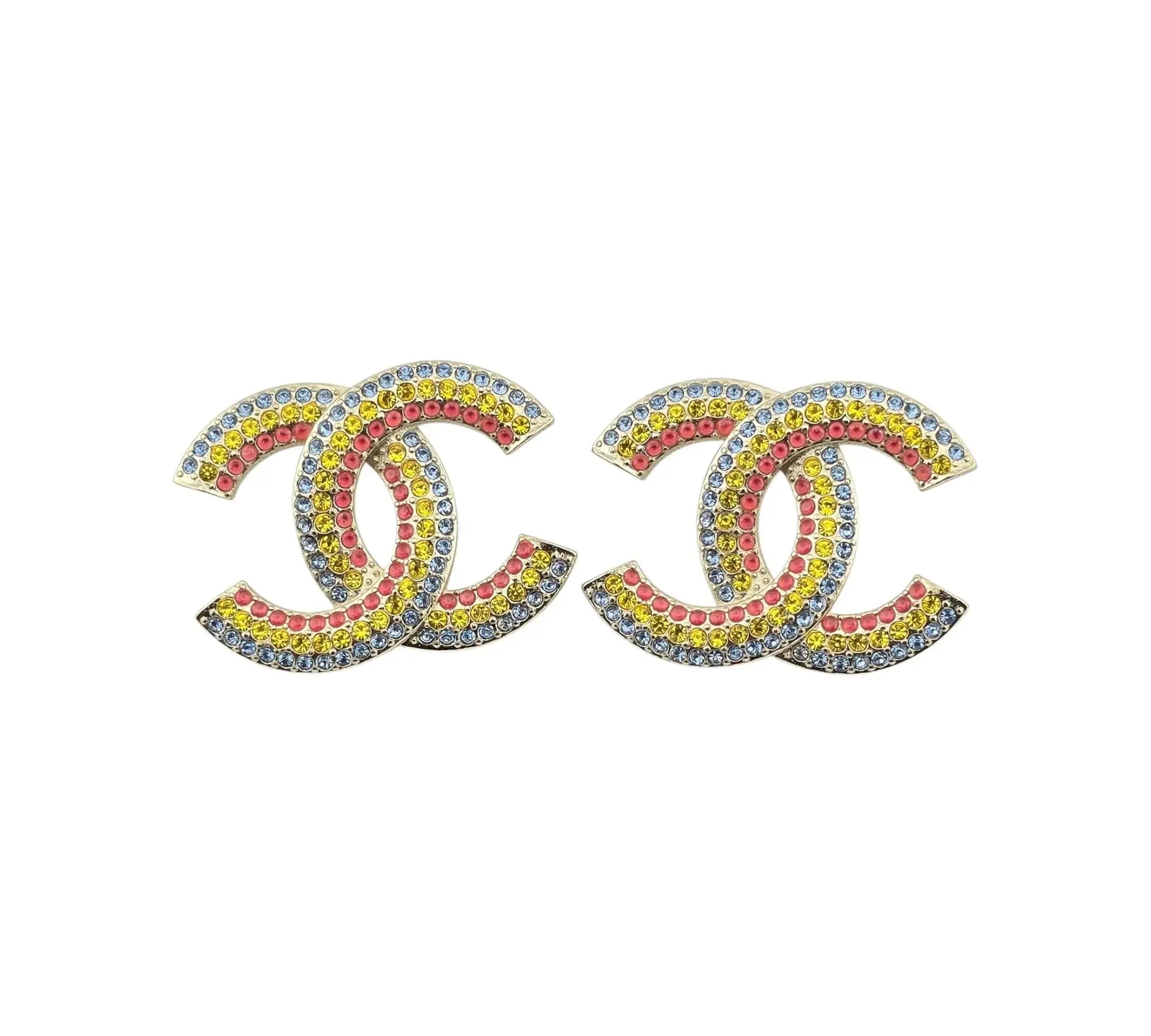 Chanel CC Multicolour Rainbow Crystals CC Earrings Gold 2023 CHANEL