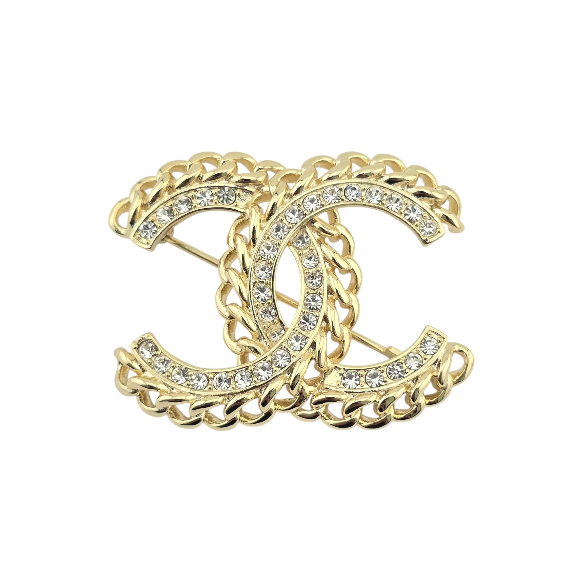 Chanel CC Chain Crystal Gold Brooch 2021 CHANEL