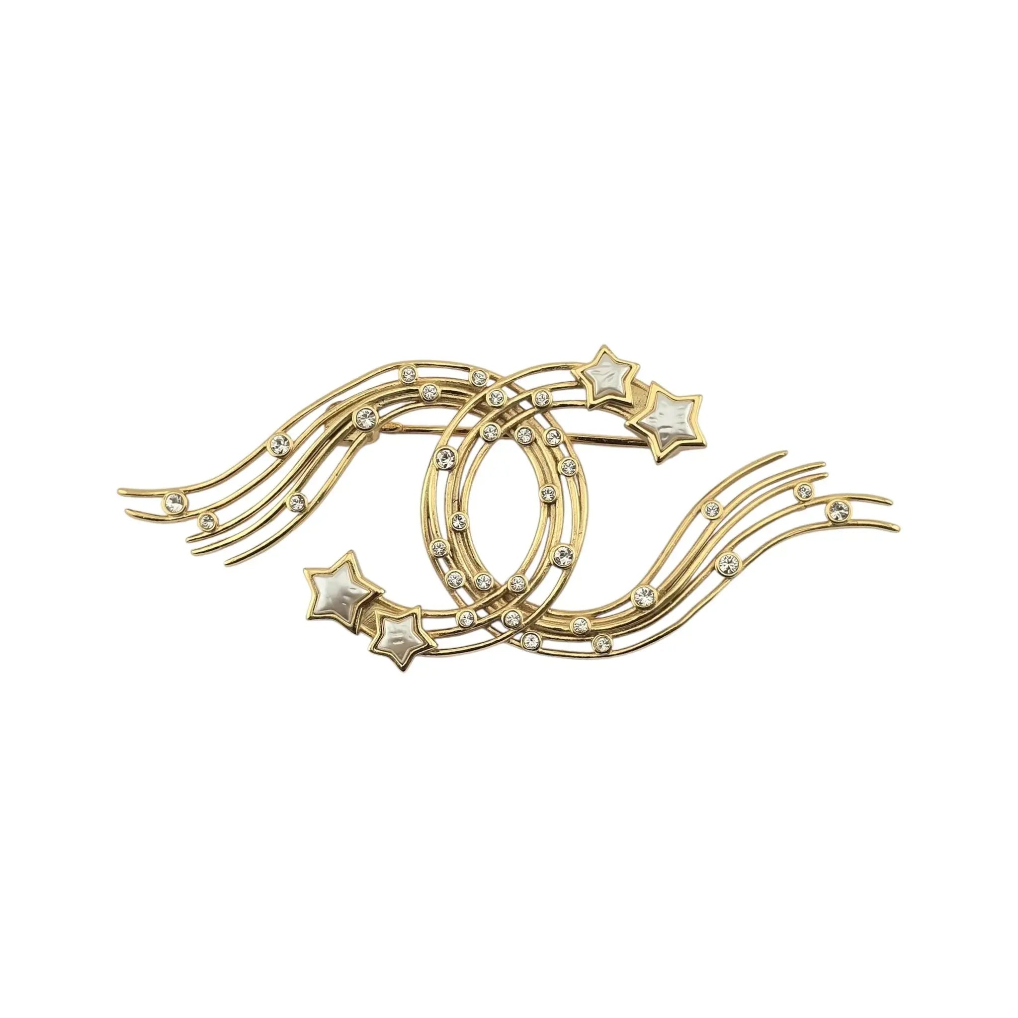 Chanel CC Gold Pearl White Star Brooch B24 CHANEL