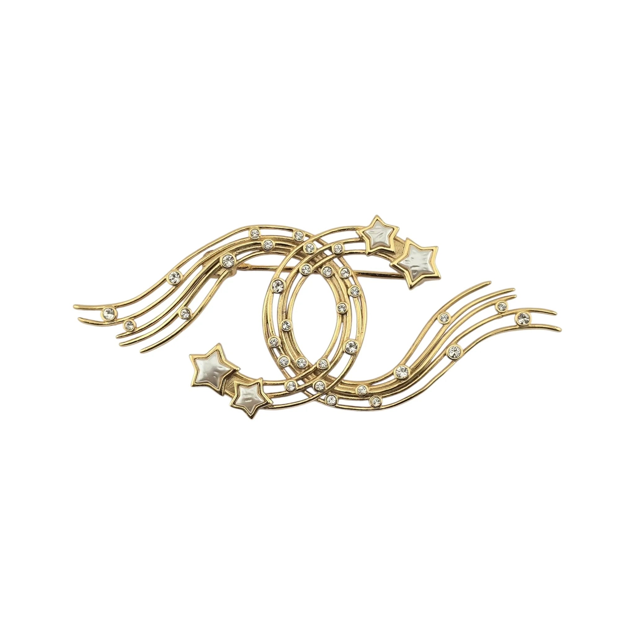 Chanel CC Gold Pearl White Star Brooch B24 CHANEL