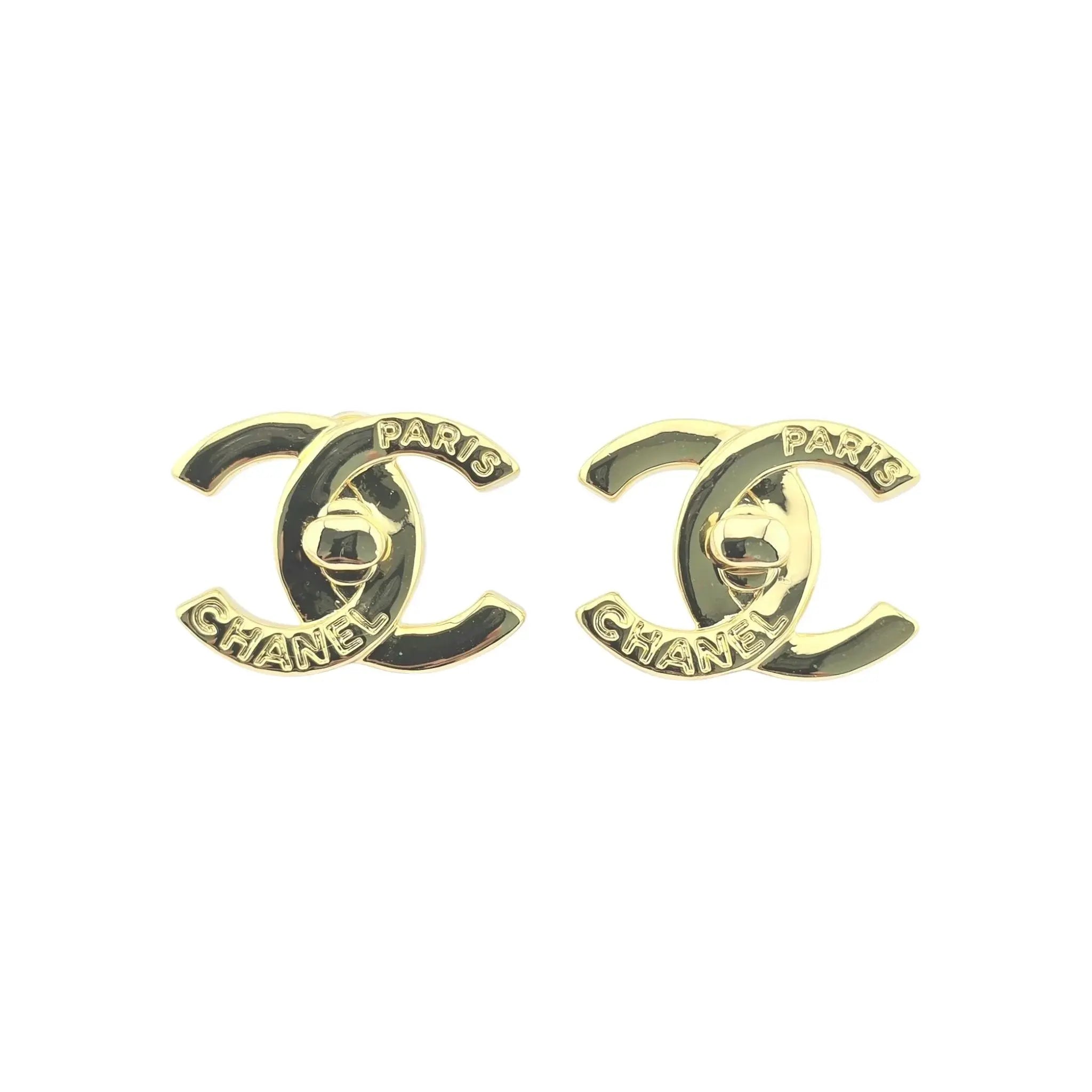Chanel CC Gold Turnlock Stud Earrings 2022 CHANEL
