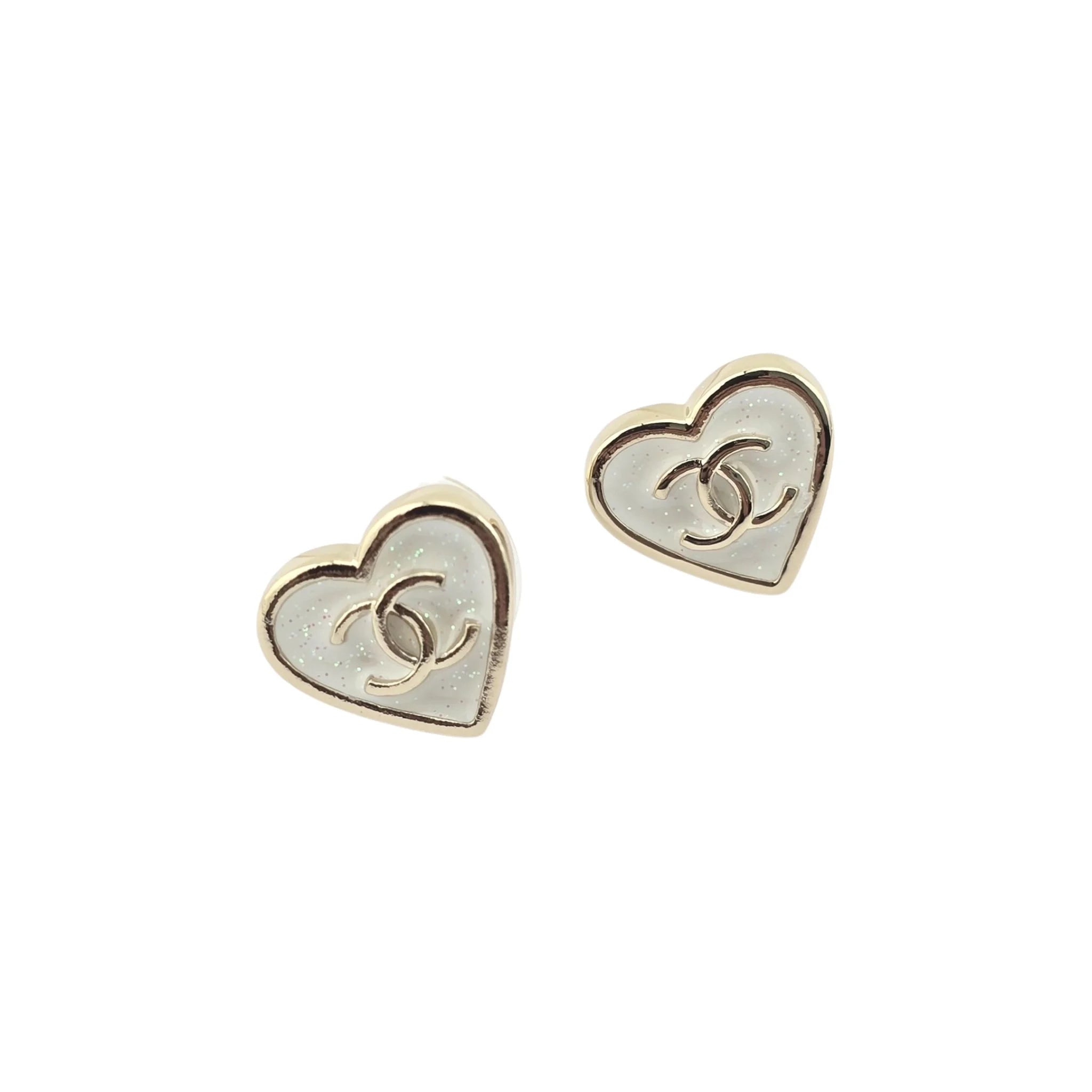 Chanel CC White Enamel Heart Stud 2025 CHANEL