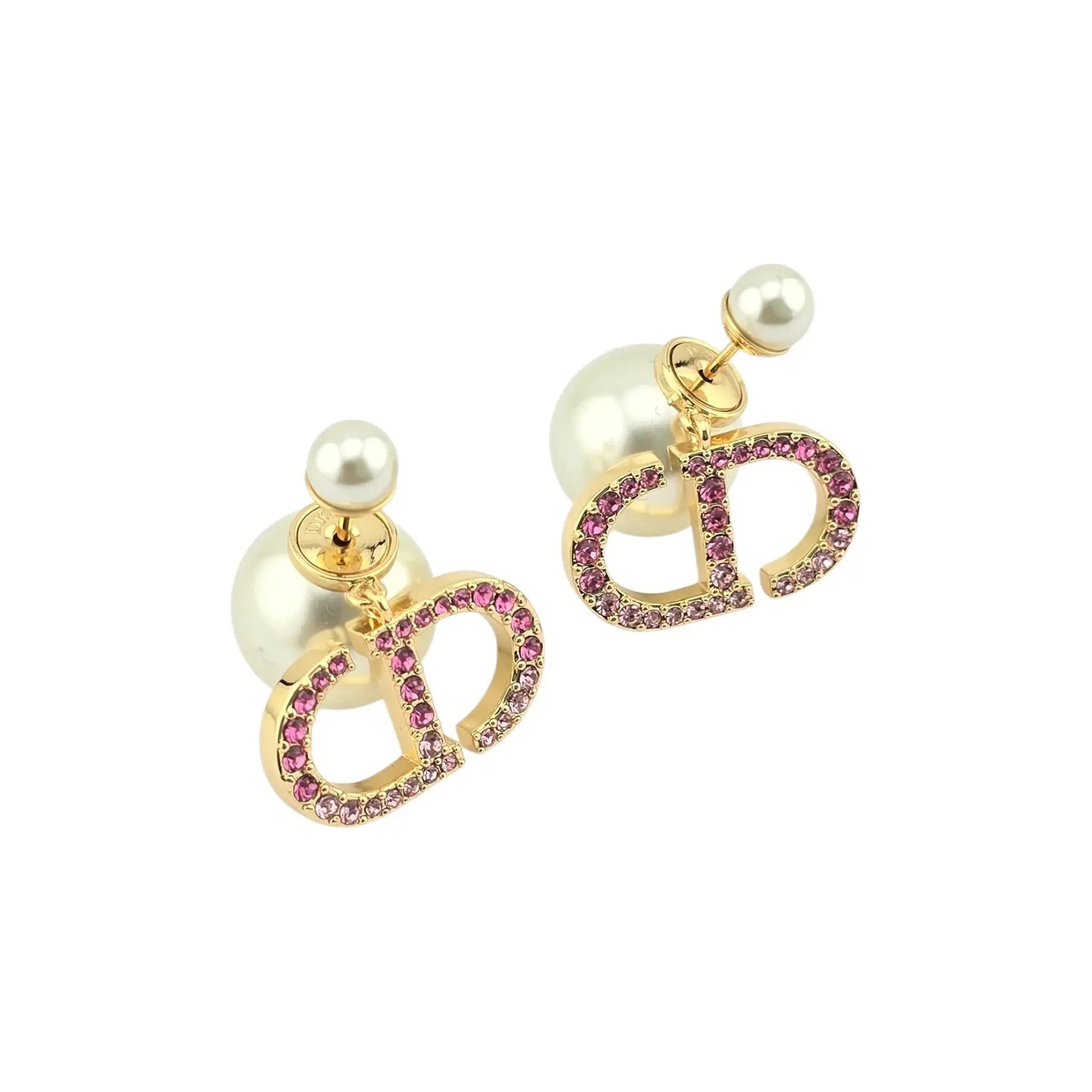 Christian Dior Tribales Faux Pearl Pink Crystal CD Earrings DIOR