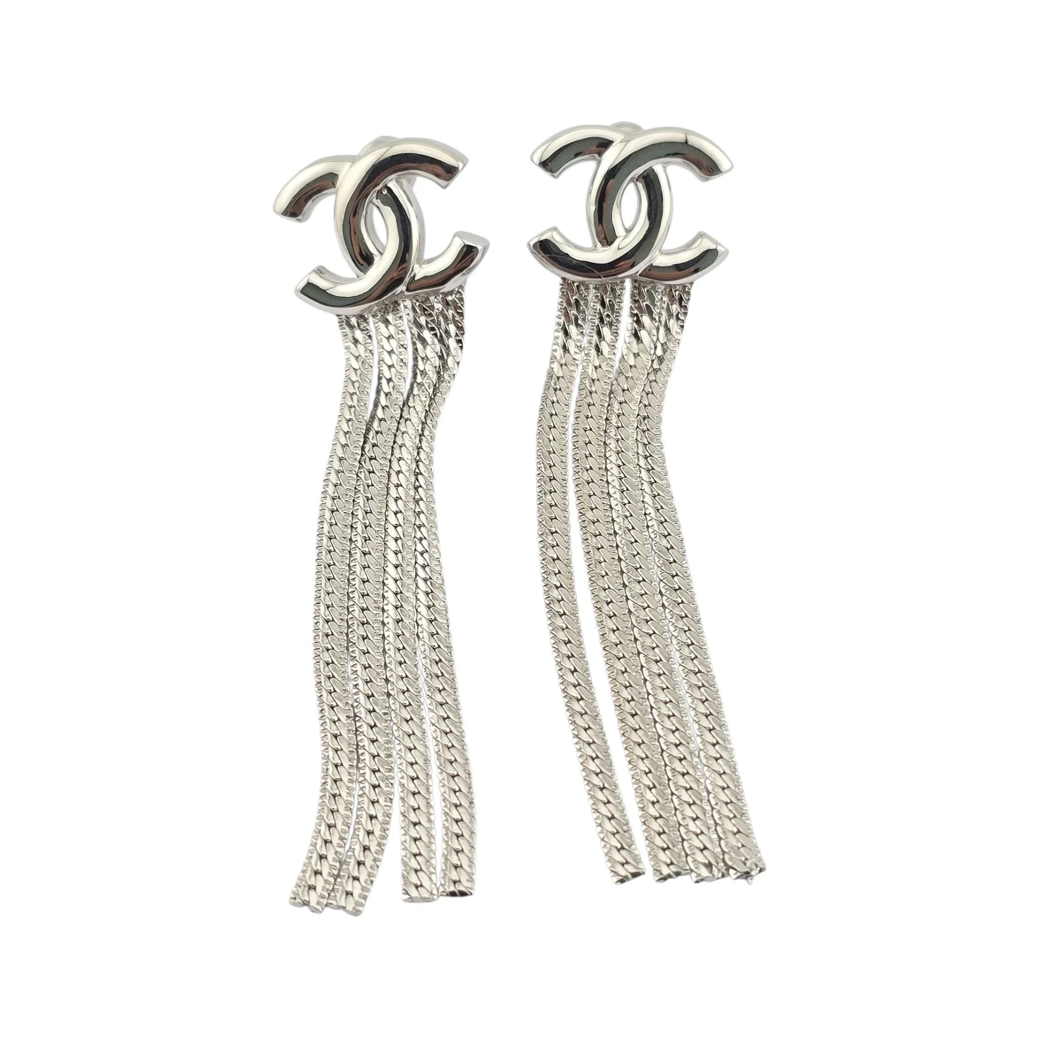 Chanel CC Silver Chain Drop Earrings A24 CHANEL