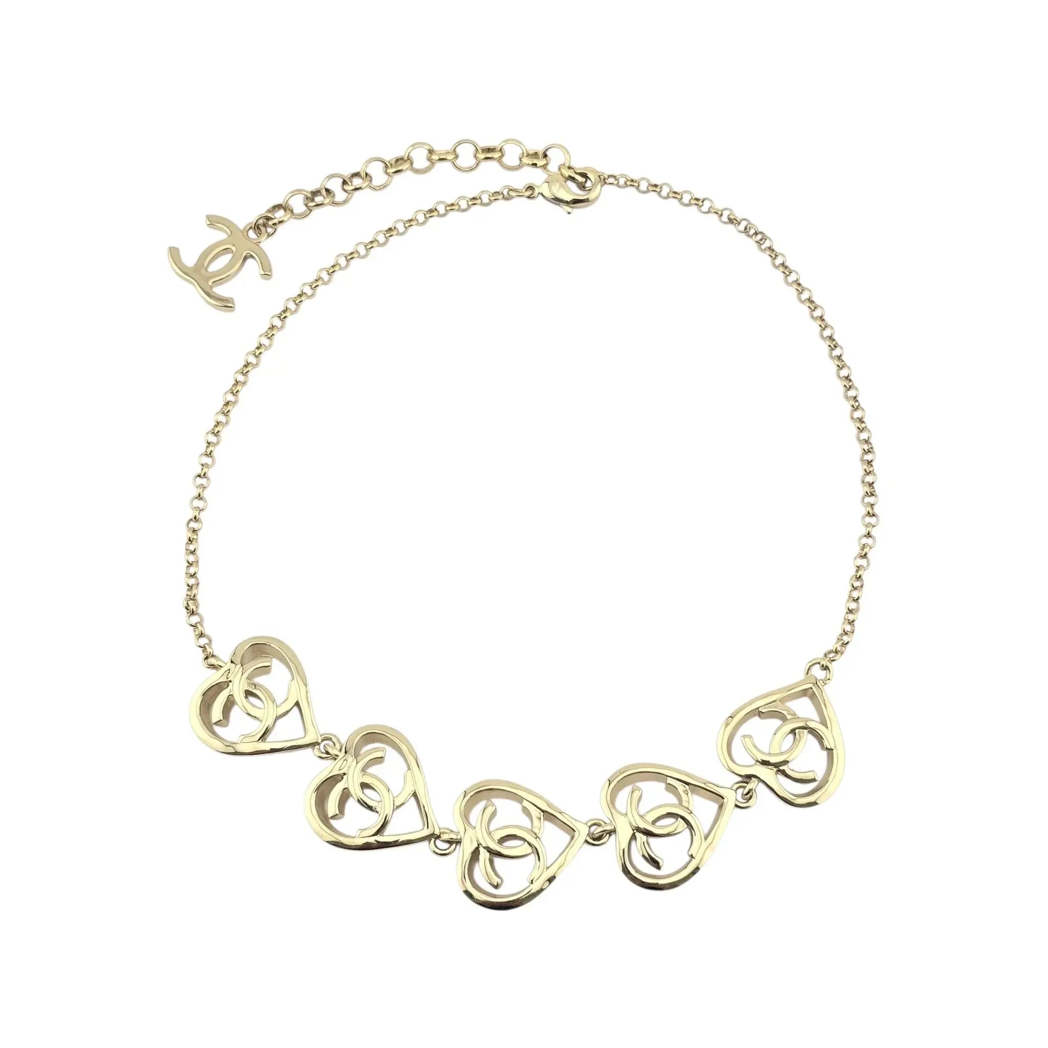 Chanel CC 5 Heart Pendant Gold Necklace 2022 CHANEL