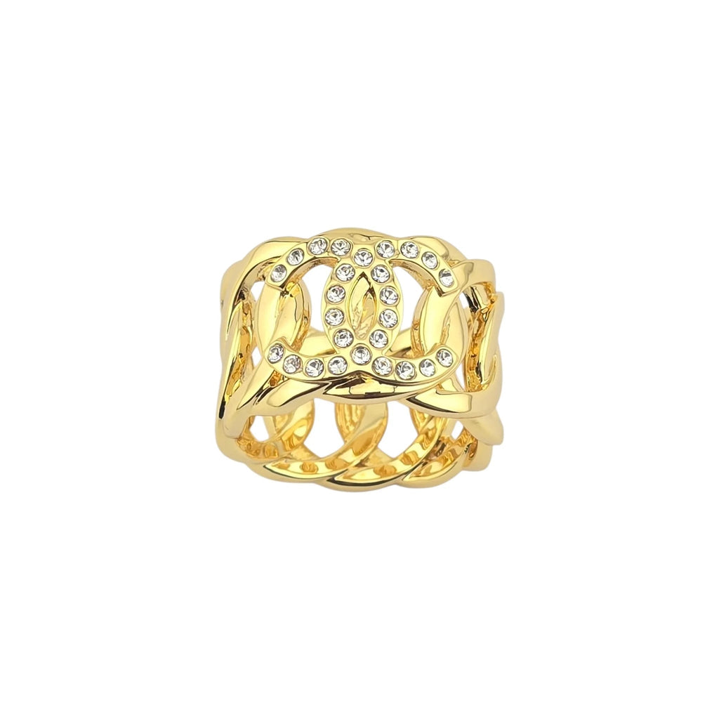 Chanel CC Gold Crystal Band Ring 2024 CHANEL