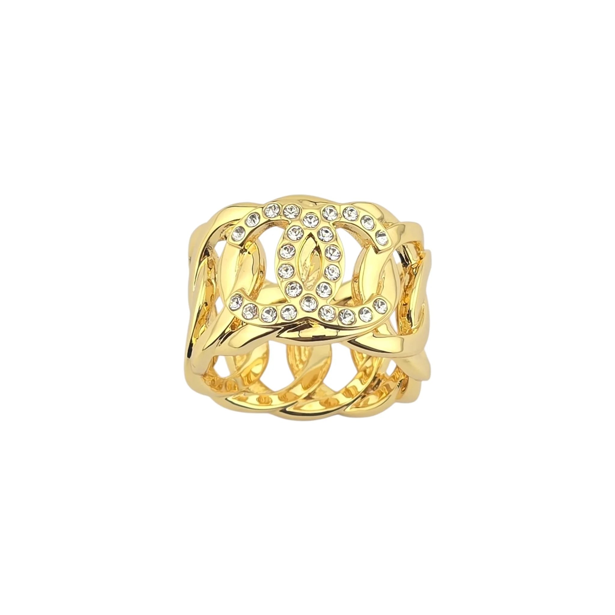 Chanel CC Gold Crystal Band Ring 2024 CHANEL