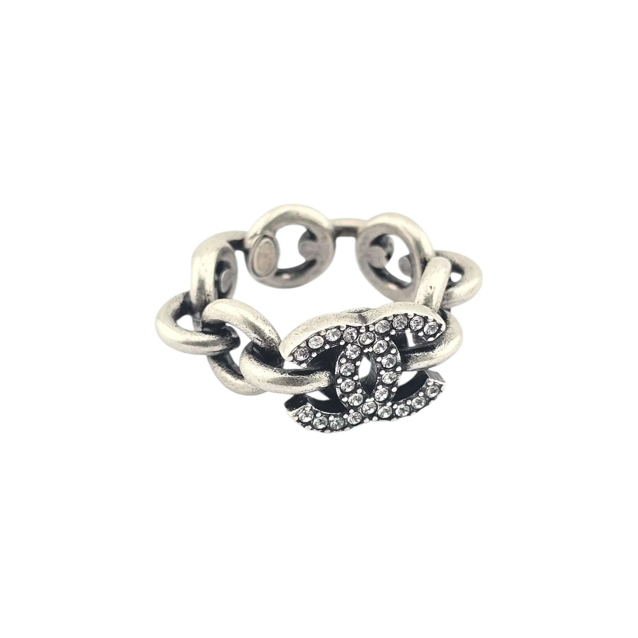 Chanel CC Silver Crystal Ring CHANEL
