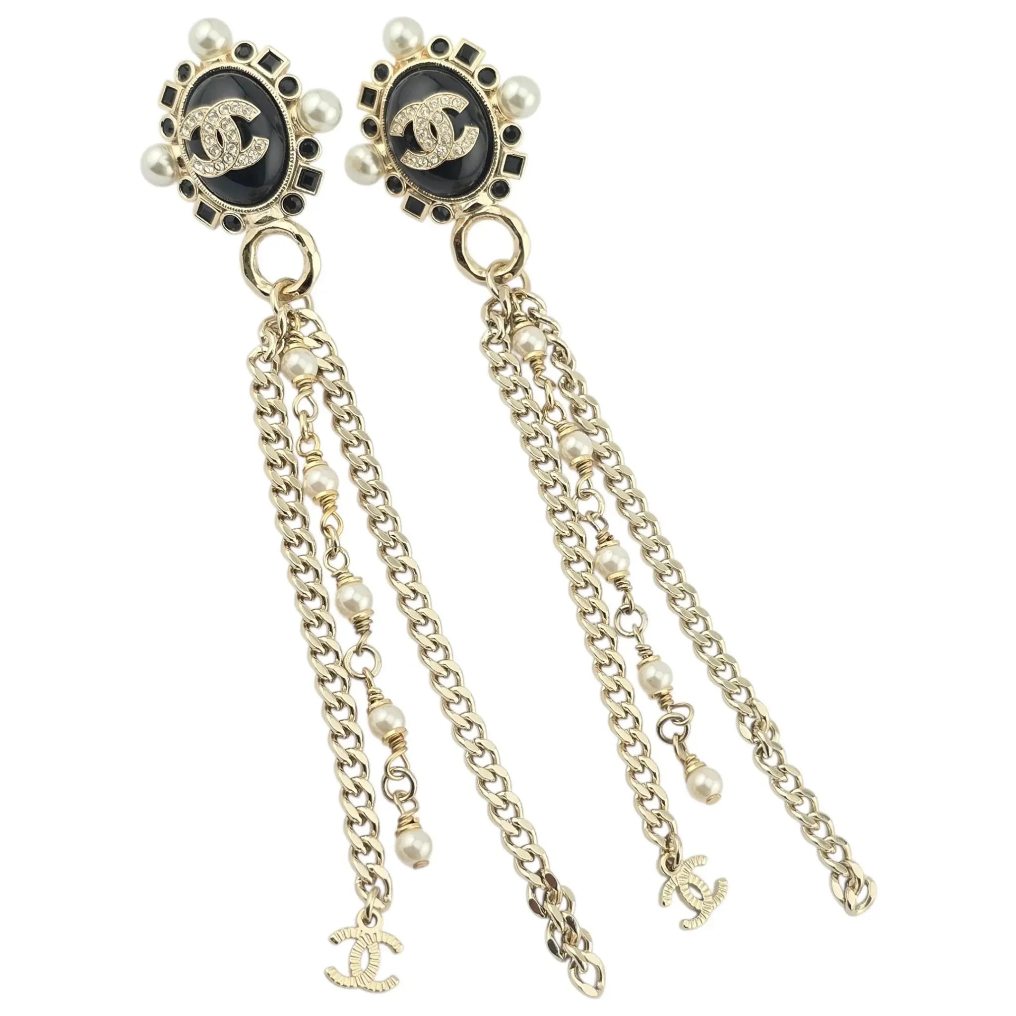 Chanel CC Black Gold Drop Earrings B22 CHANEL