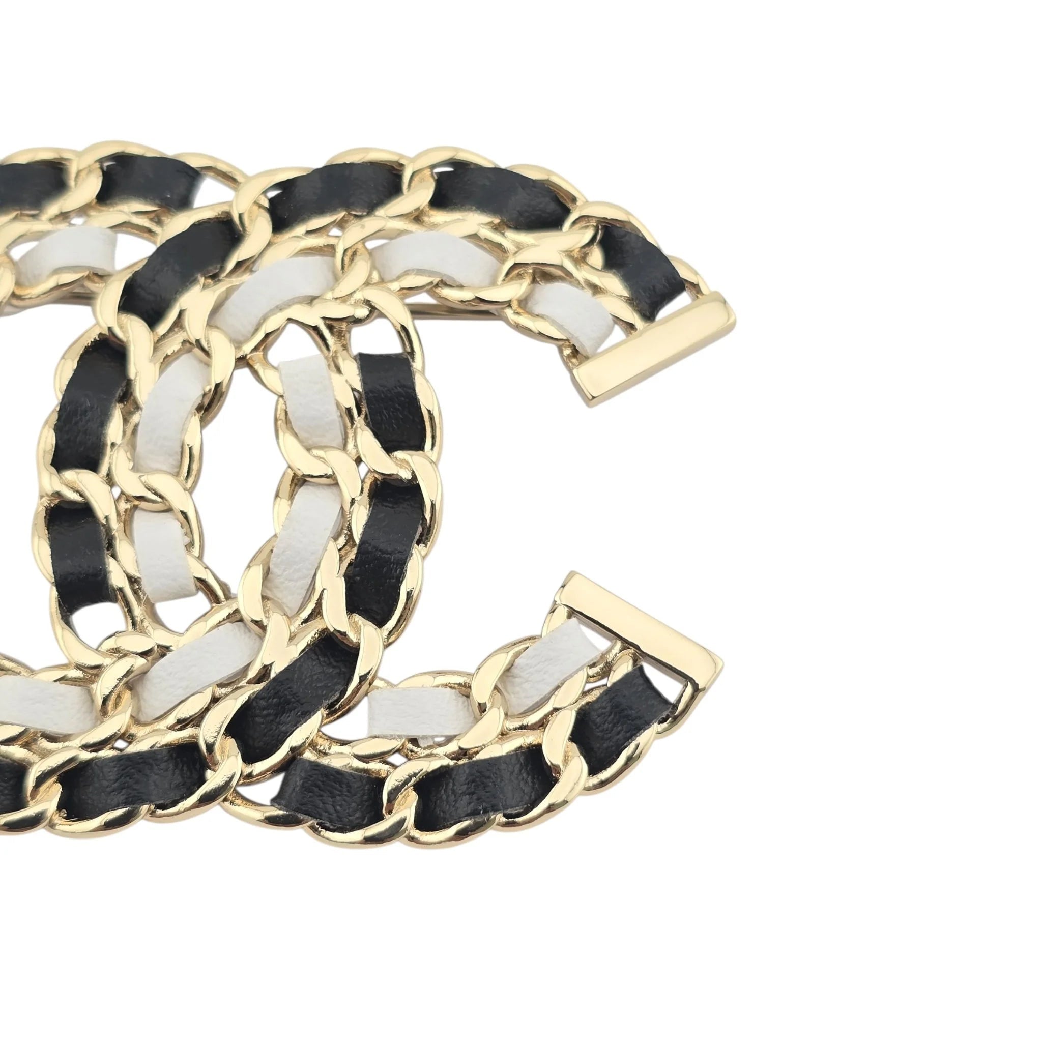 Chanel CC Lambskin Chain Brooch Black White Gold 2022 CHANEL