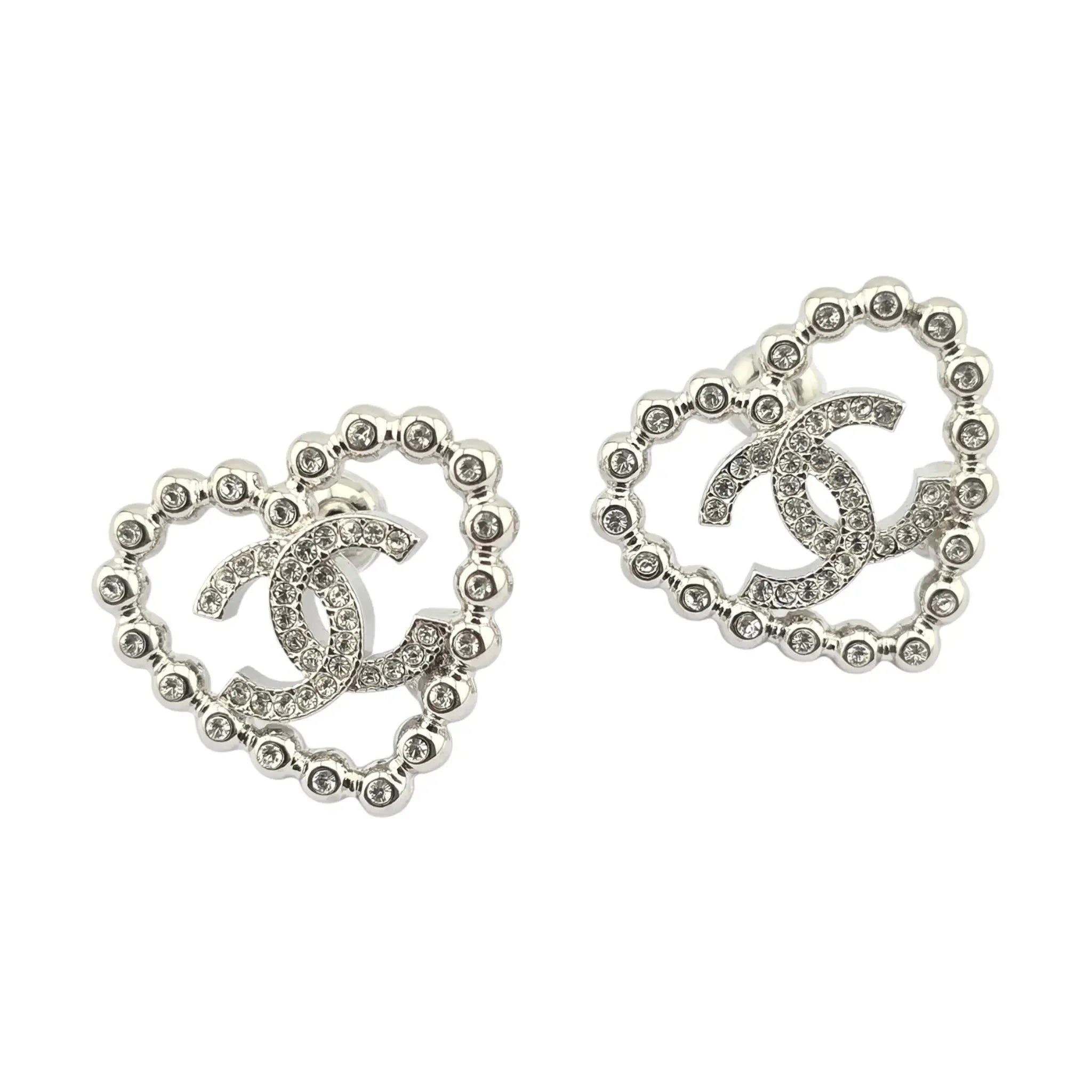 Chanel CC Crystal Heart Silver Earrings 2025 CHANEL