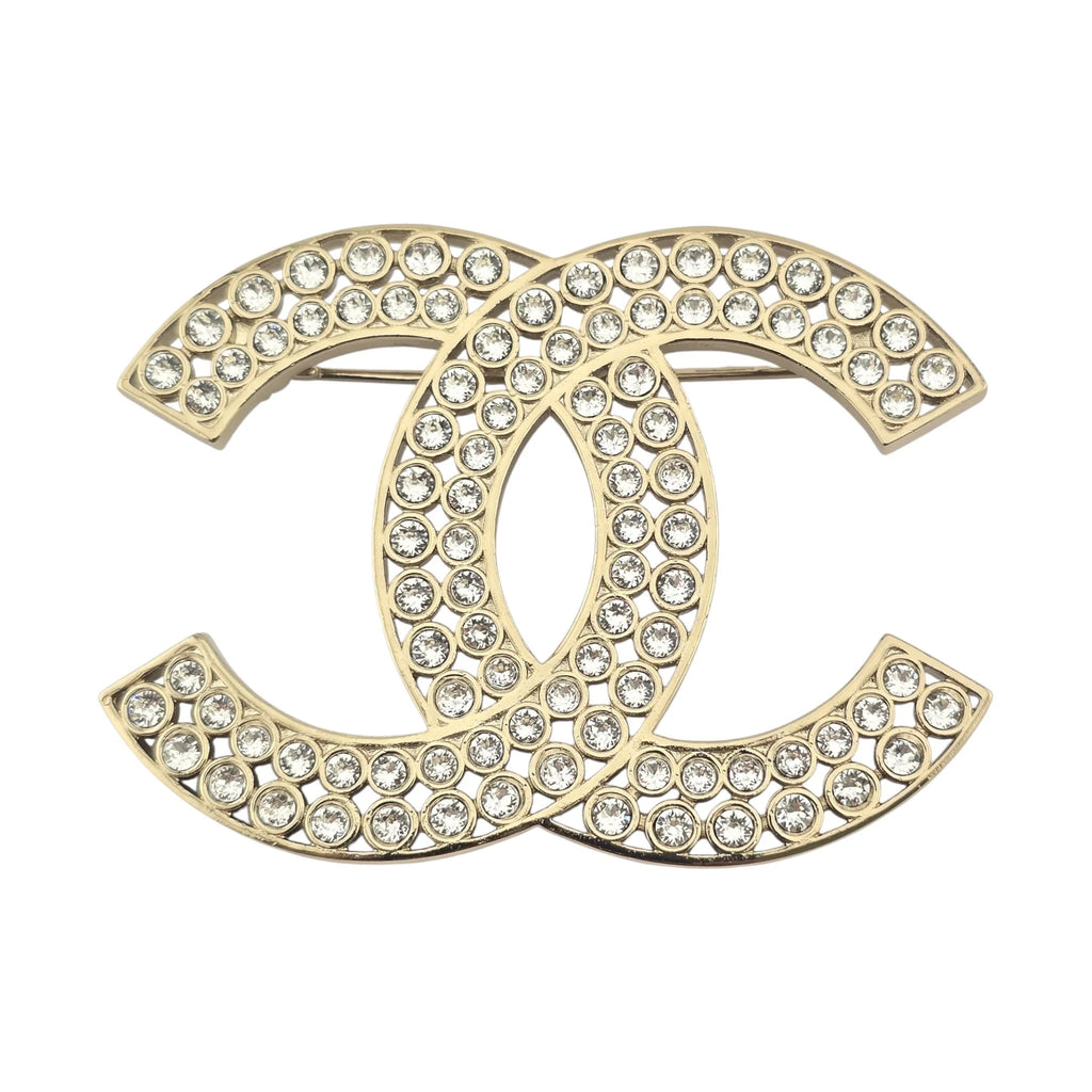 Chanel CC Metal Crystal Brooch Gold 2023 CHANEL