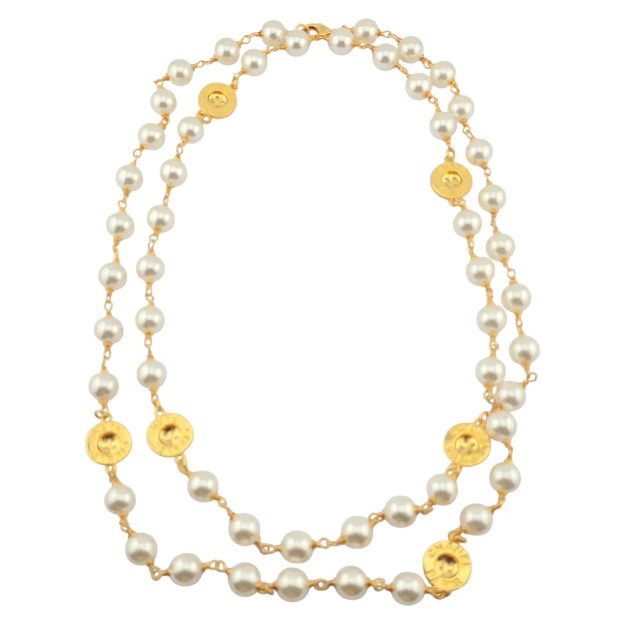 Chanel CC Faux Pearl Gold Button Pendant 2020 CHANEL