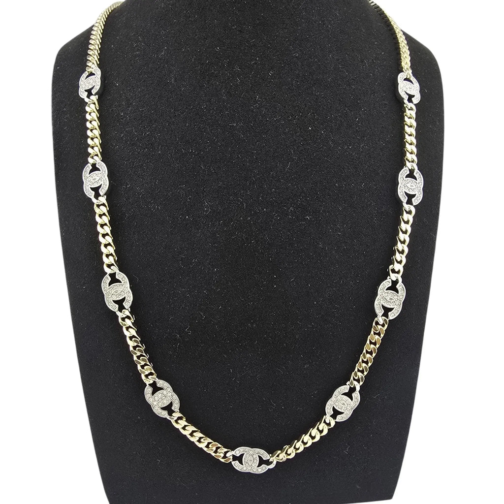 Chanel CC Gold Crystal Chain Silver Long Necklace 2021 CHANEL