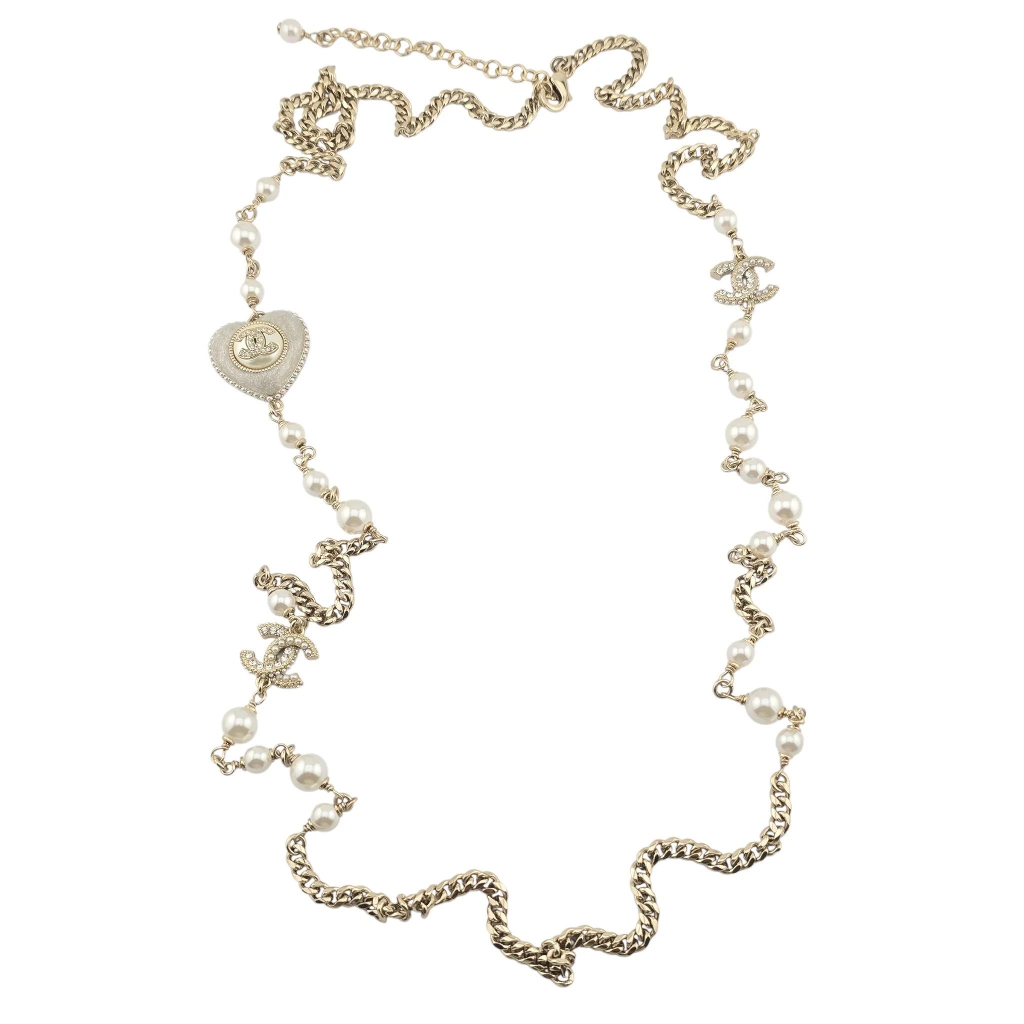 Chanel CC White Heart Long Necklace 2022 CHANEL