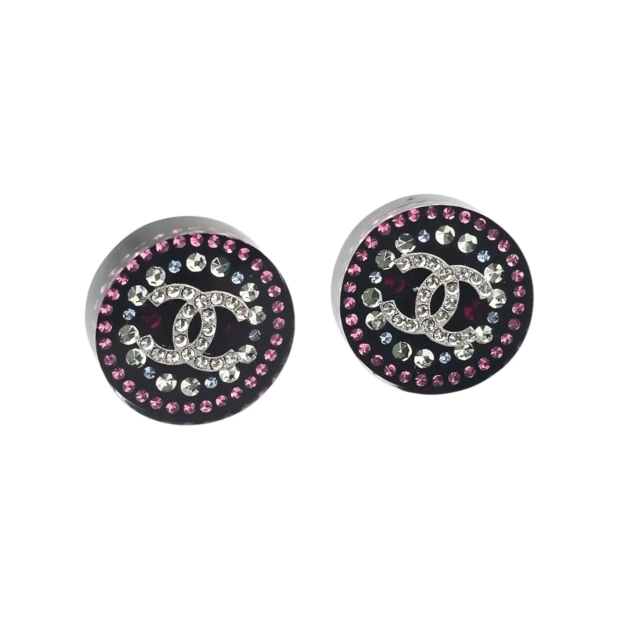 Chanel CC Resin Round Black Stud Crystal Earrings 2025 CHANEL