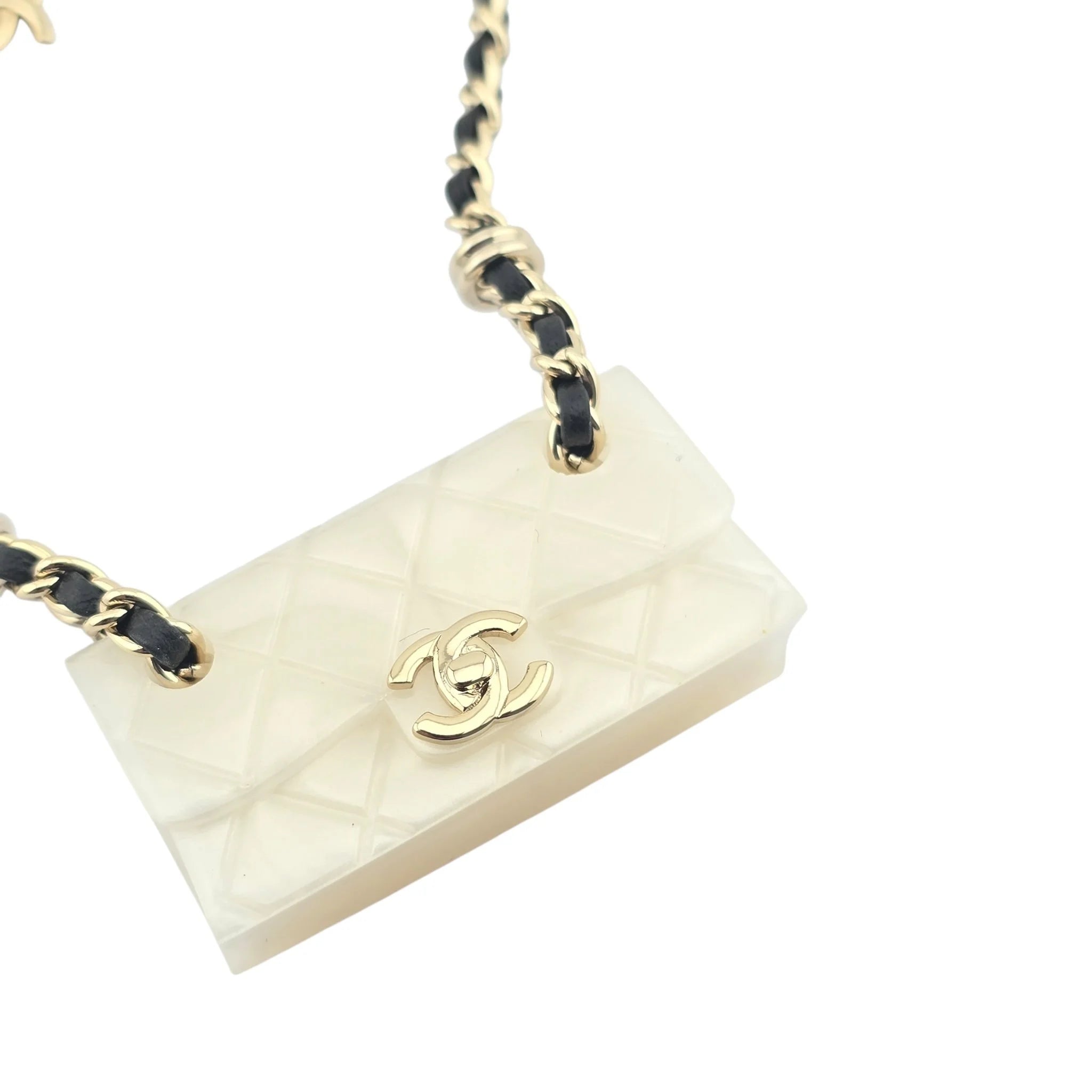 Chanel CC Matelasse White Resin Bag Necklace 2023 CHANEL