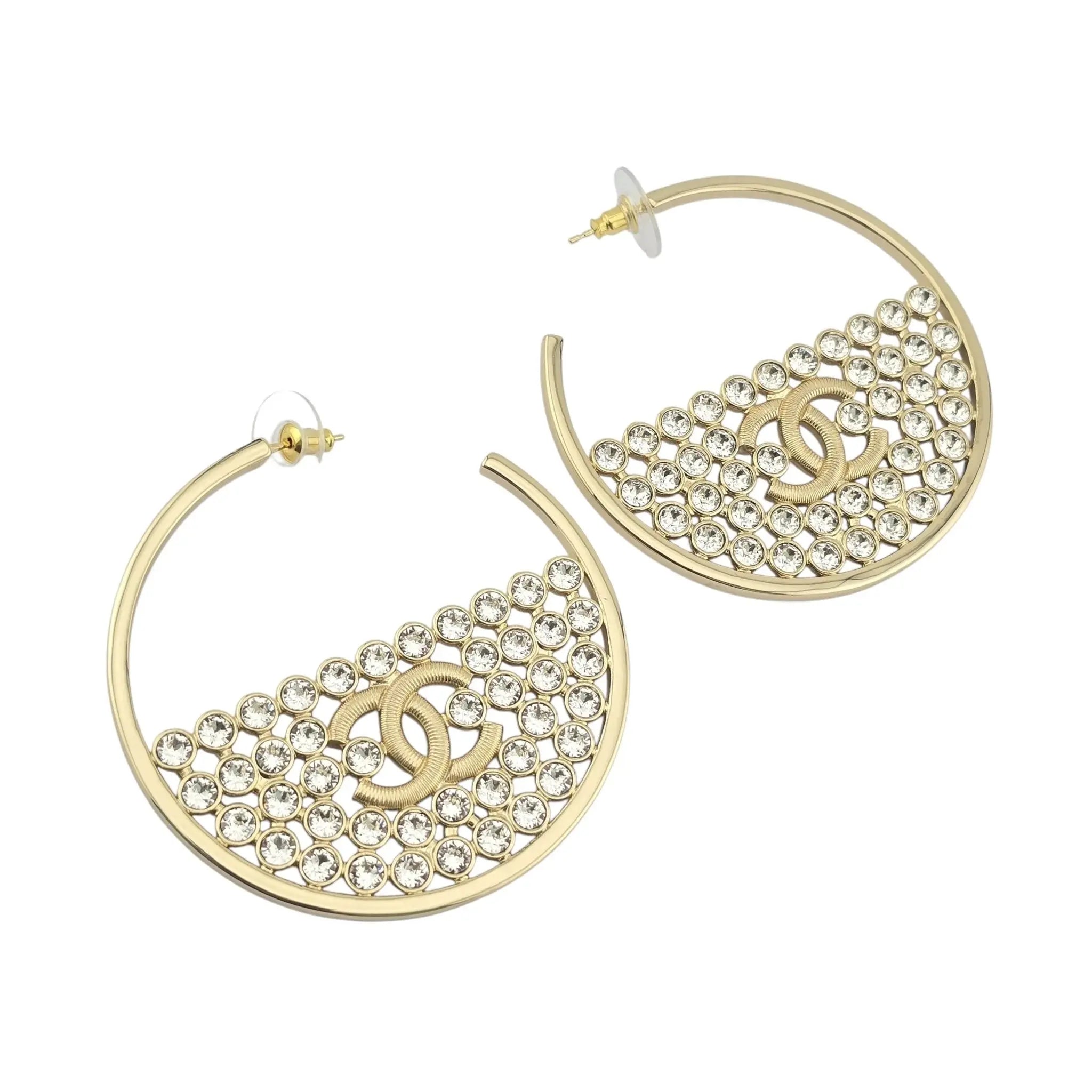 Chanel CC Crystal Gold Hoop Earrings SS23 CHANEL