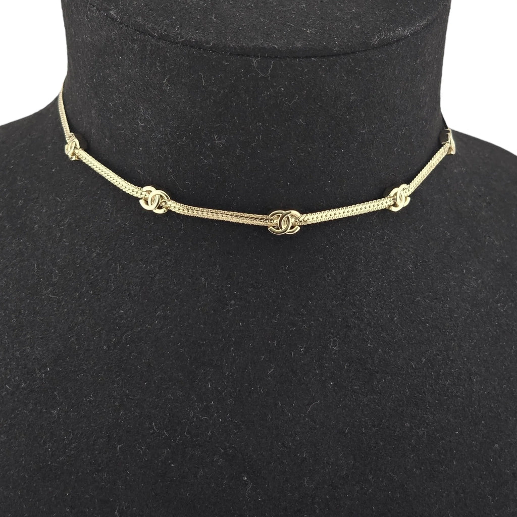 Chanel CC Thin Choker Necklace Gold 2024 CHANEL