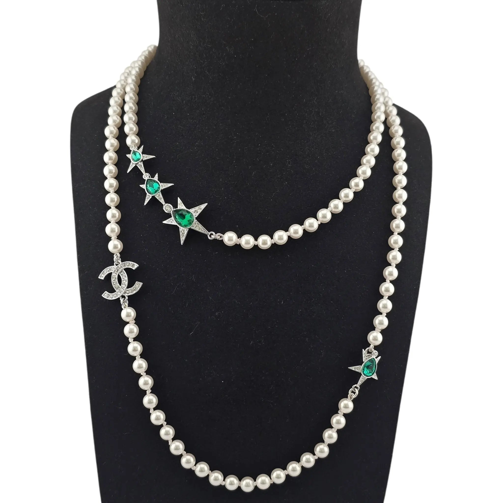 Chanel CC Long Faux Pearl Green Necklace 2023 CHANEL
