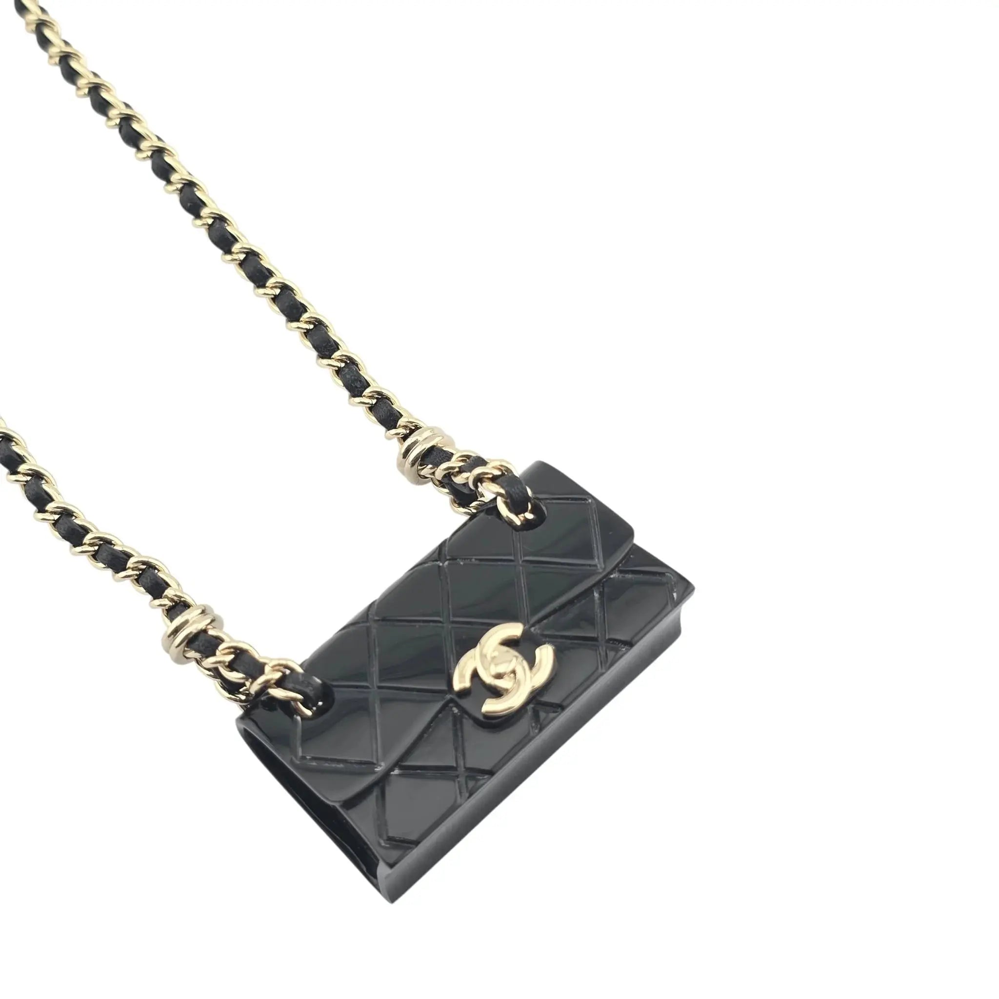Chanel CC Matelasse Black Resin Bag Necklace 2023 CHANEL
