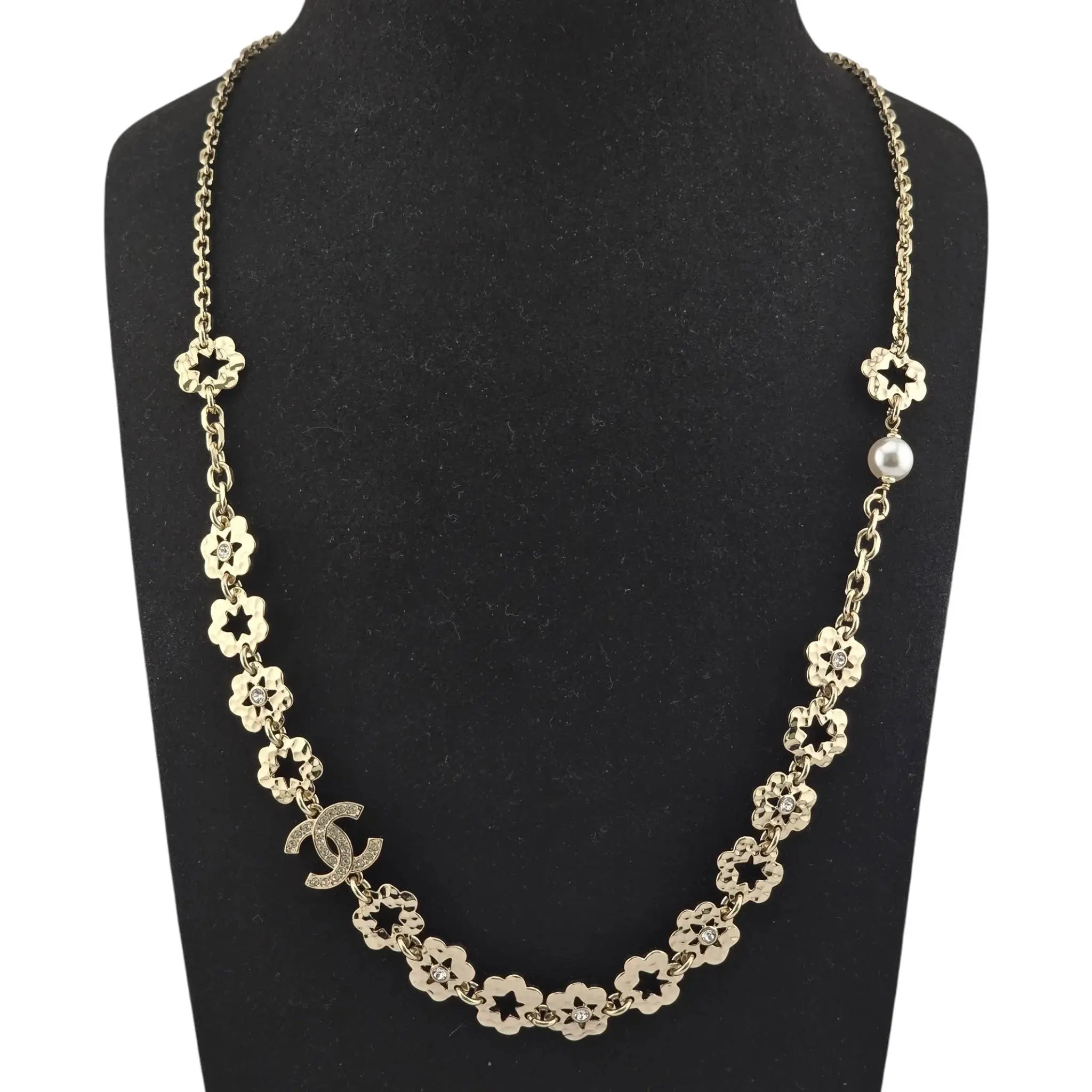Chanel CC Long Necklace Gold Metal Floral Necklace 2025 CHANEL