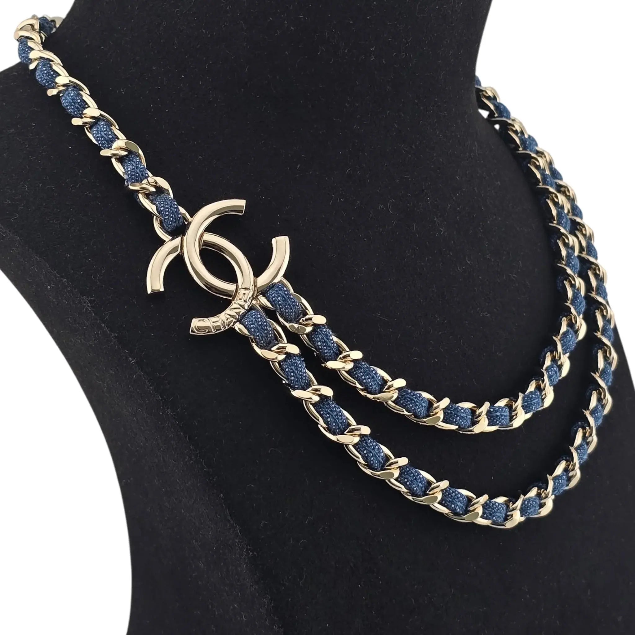 Chanel CC Blue Denim Gold Necklace 2025 CHANEL