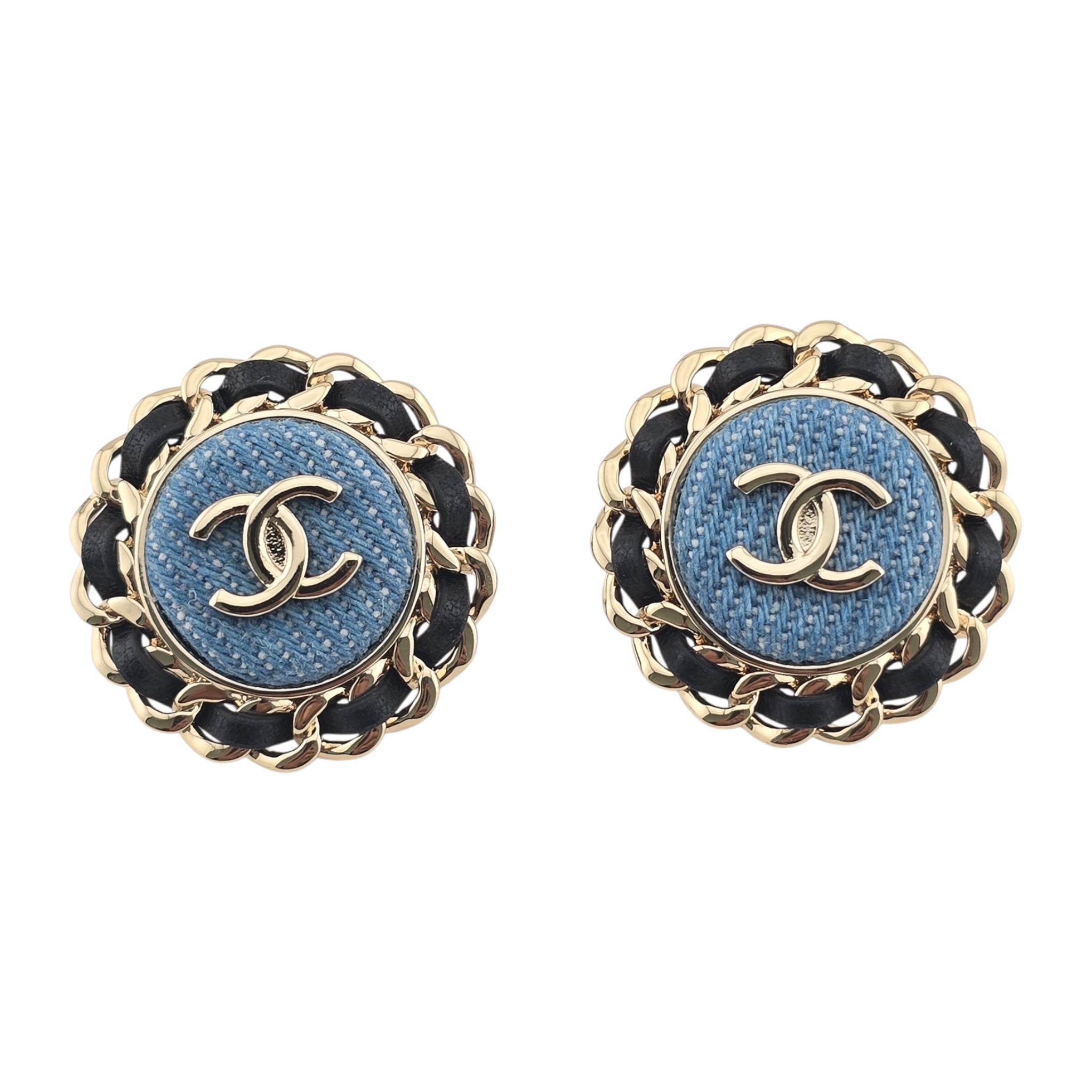 Chanel CC Blue Denim Round Earrings 2025 CHANEL