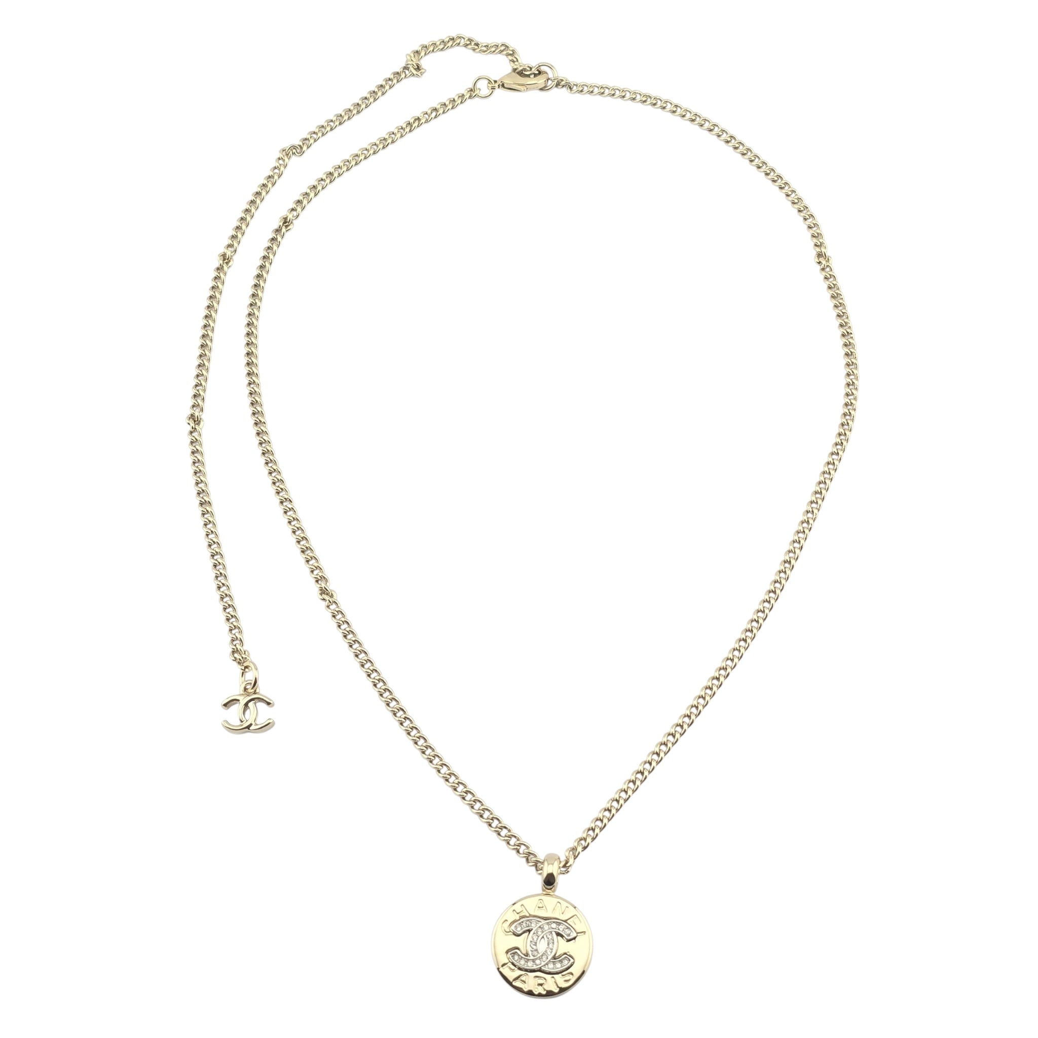 Chanel CC Round Gold Pendant Necklace 2025 CHANEL