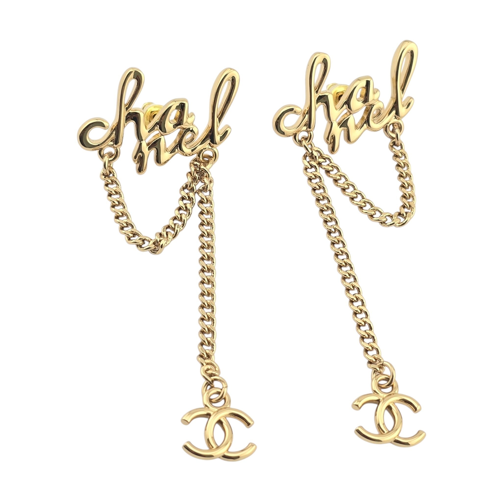 Chanel CC Logo Drop Chain Gold Earrings 2024 CHANEL