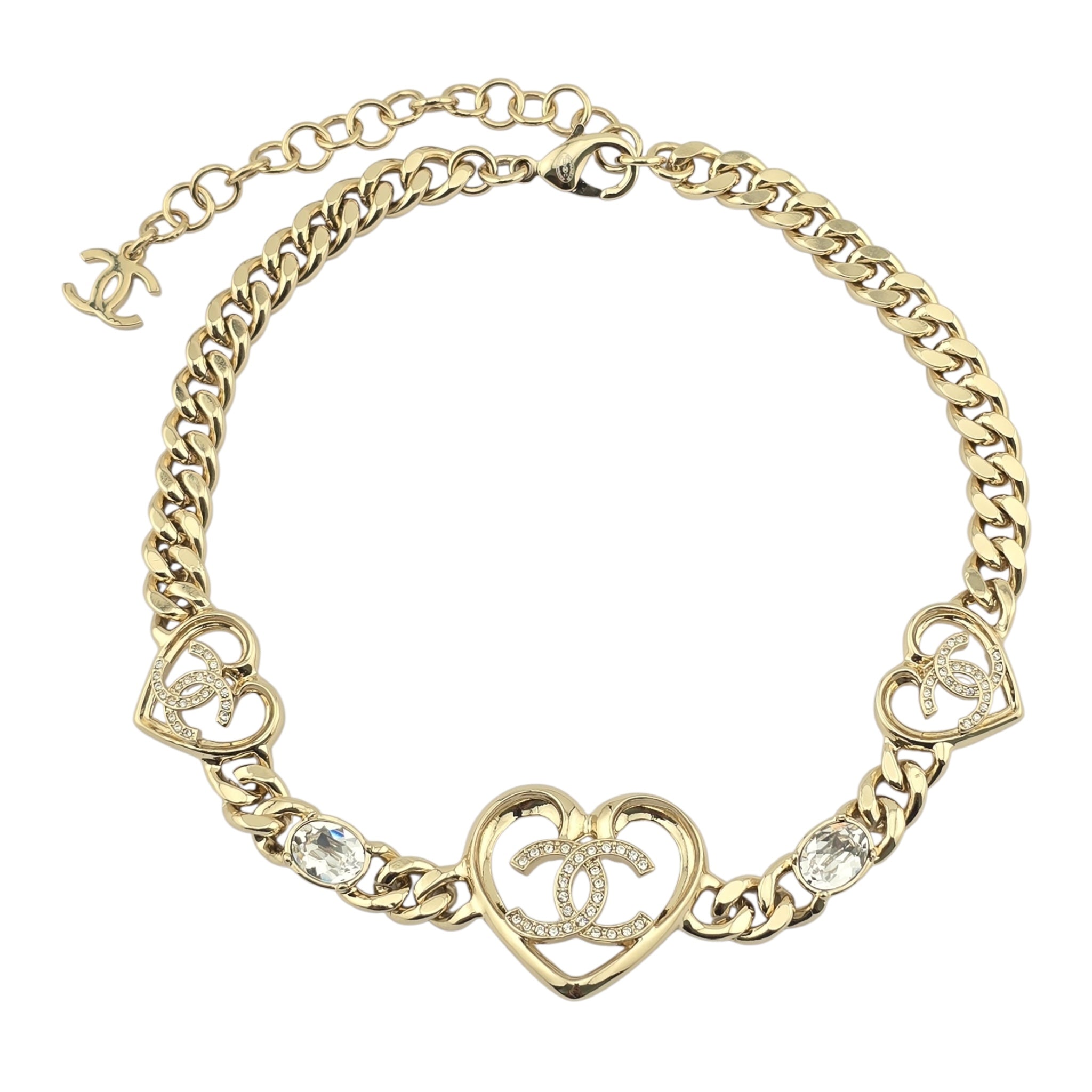 Chanel CC Heart Pendant Gold Choker Necklace 2023 CHANEL