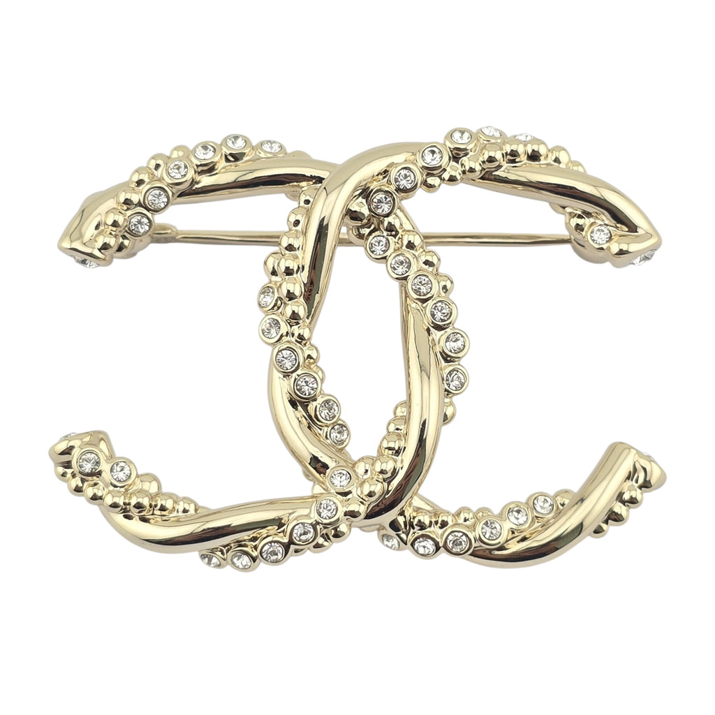 Chanel CC Twisted Gold Crystal Brooch 2023 CHANEL