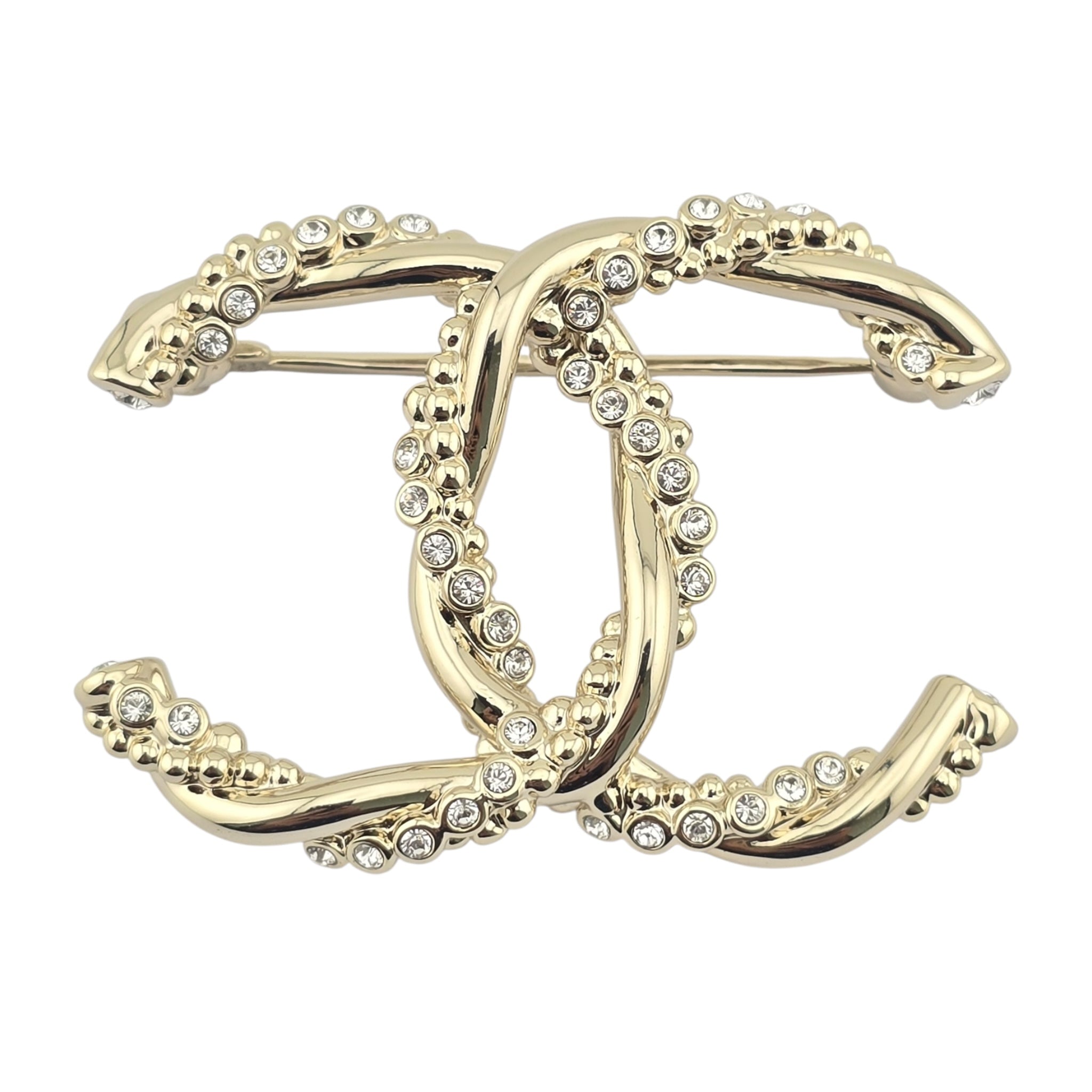 Chanel CC Twisted Gold Crystal Brooch 2023 CHANEL