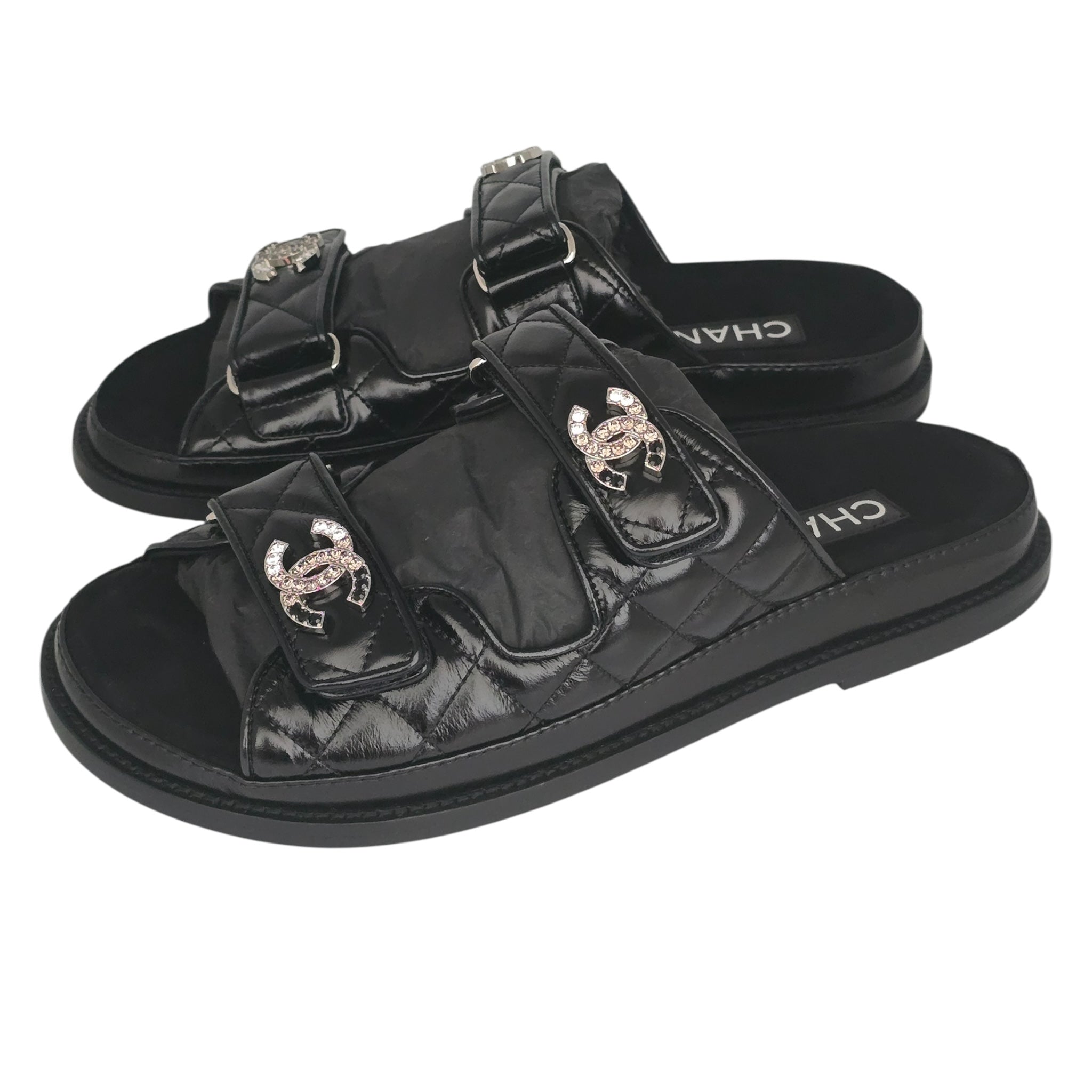 Chanel CC Dad Backless Black Quilt Sandals