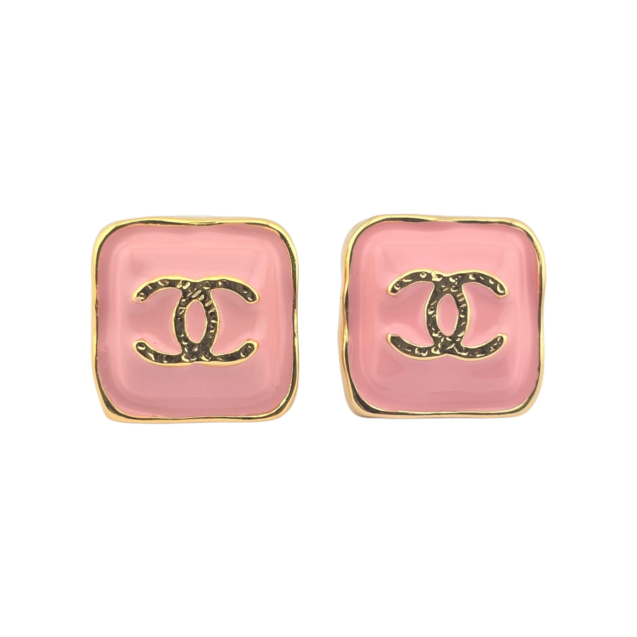 Chanel CC Resin Pink Gold Square Earring 2023 CHANEL