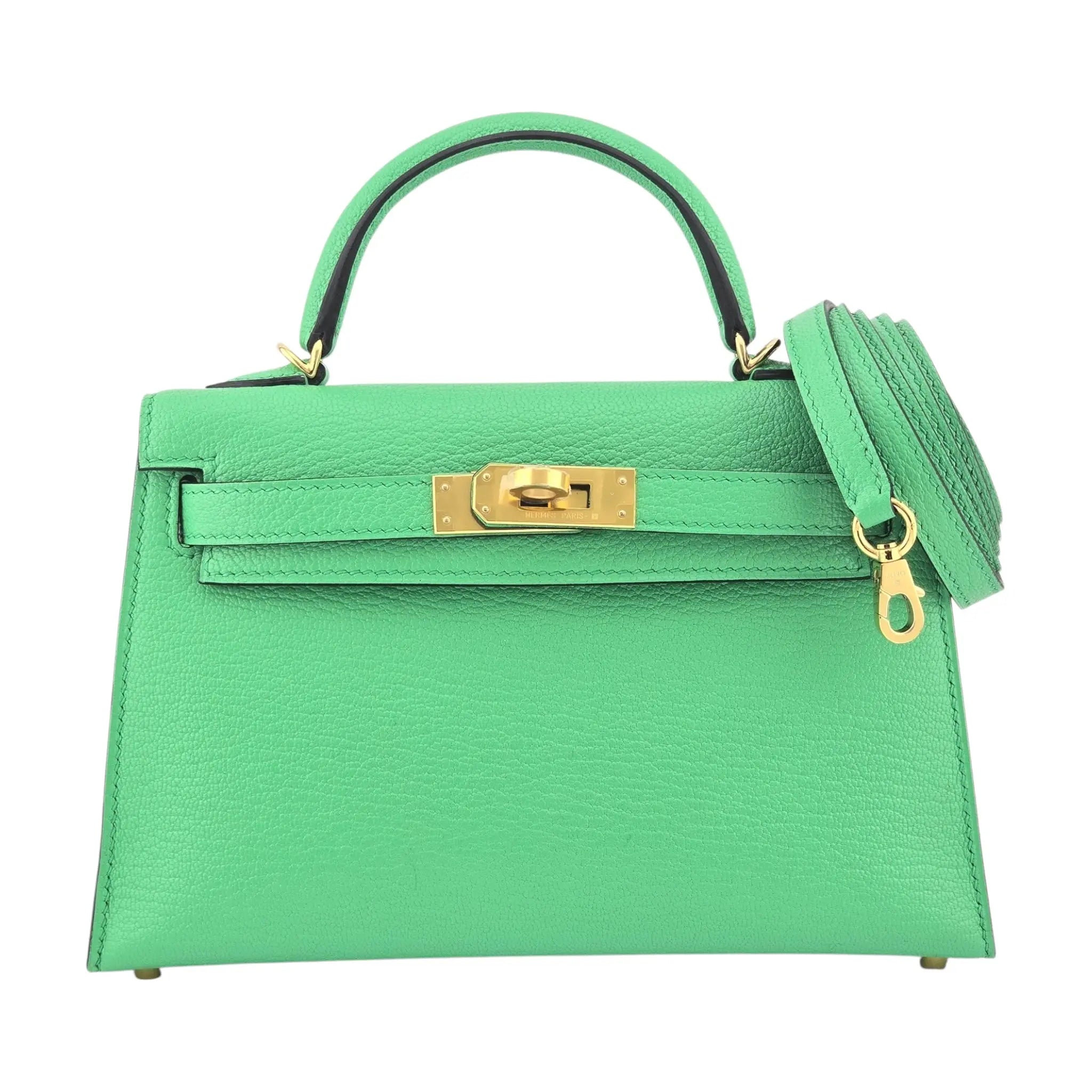Hermes Mini Kelly II Chèvre Vert Comics Gold Hardware Bag HERMES
