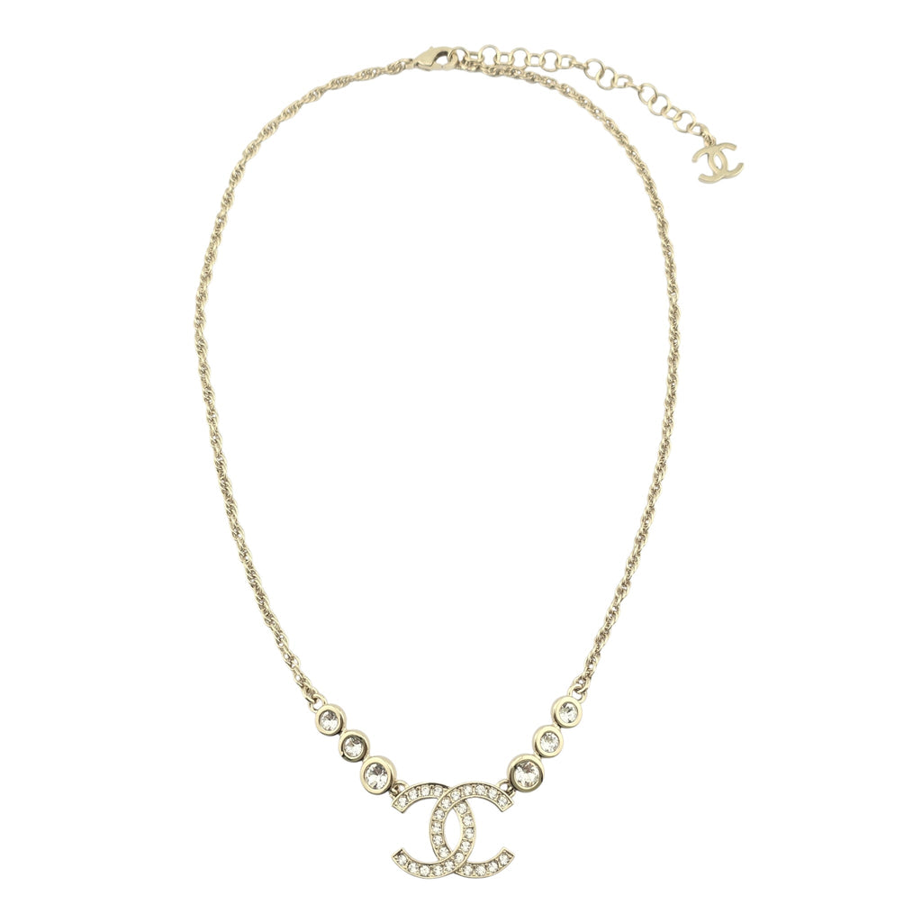 Chanel CC Metal Crystal Link Pendant Necklace Gold 2025 CHANEL