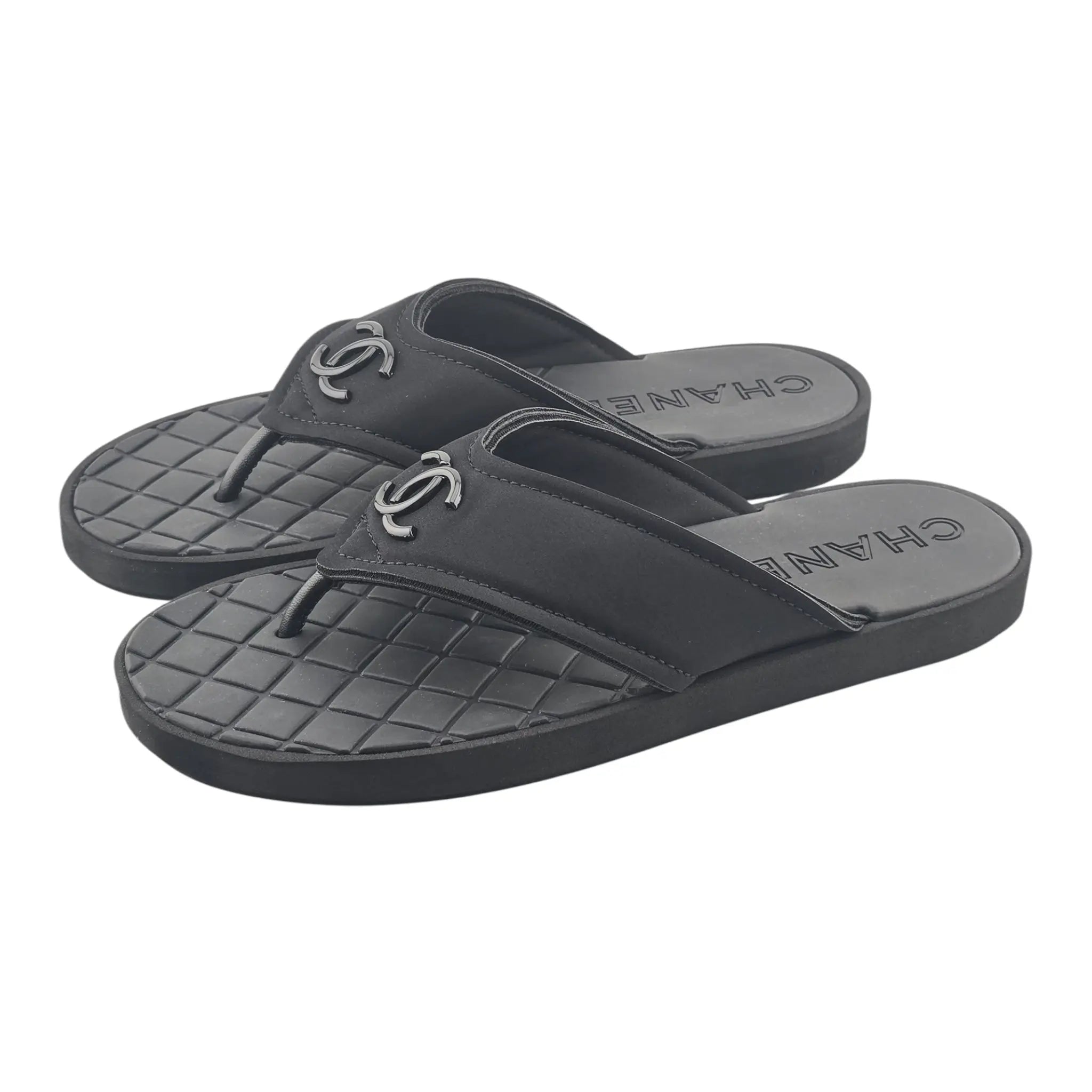 Chanel CC Black Fabric Thong Sandals 39 UK6 CHANEL