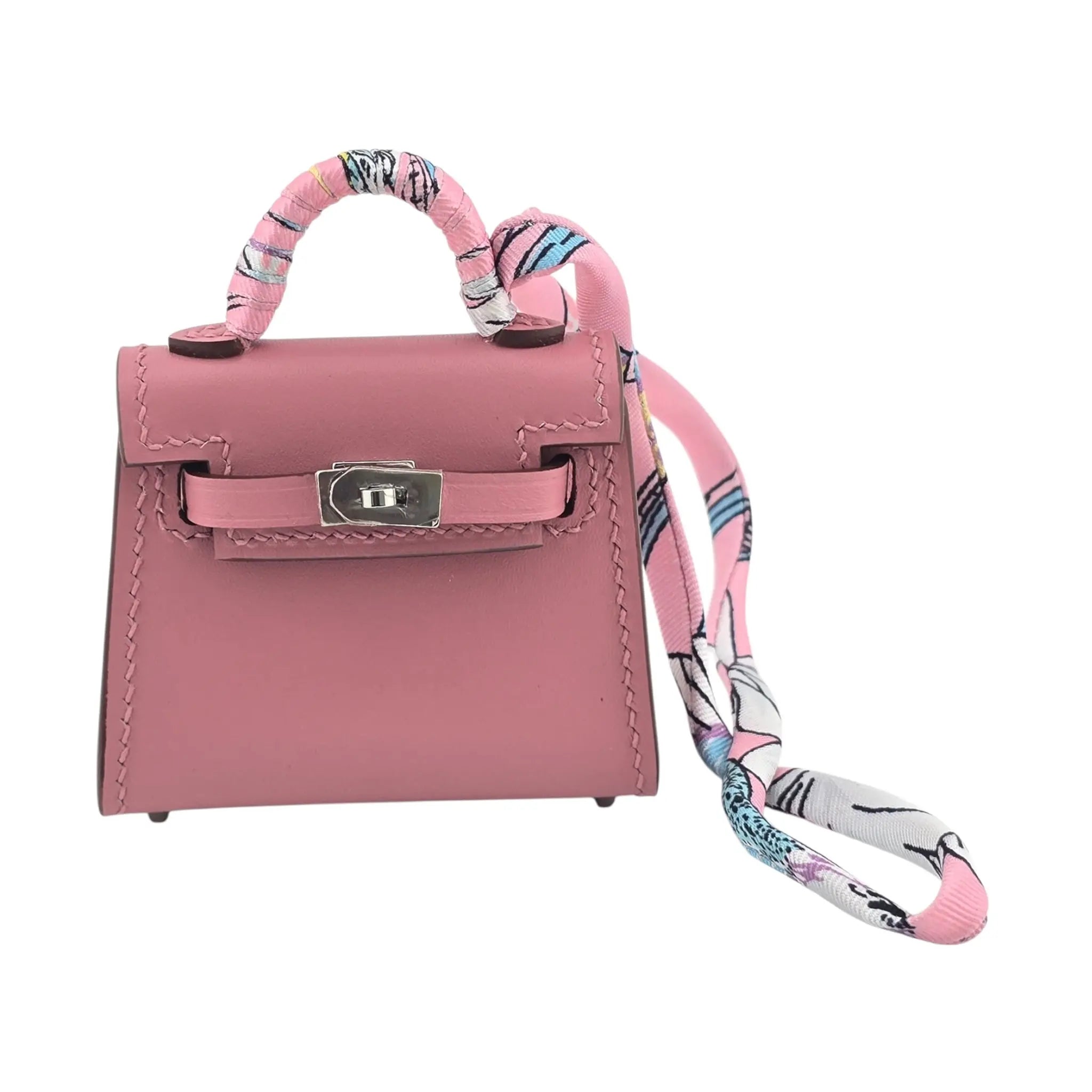 Hermes Rose Sakura Tadelakt Mini Kelly Twilly Bag Charm Palladium Hardware HERMES