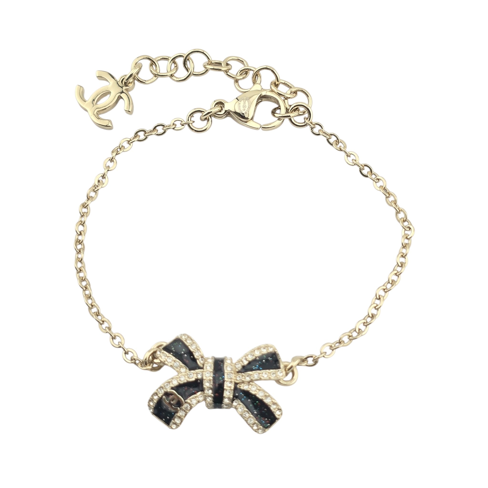 Chanel CC Gold Crystal Enamel Bow Bracelet 2025